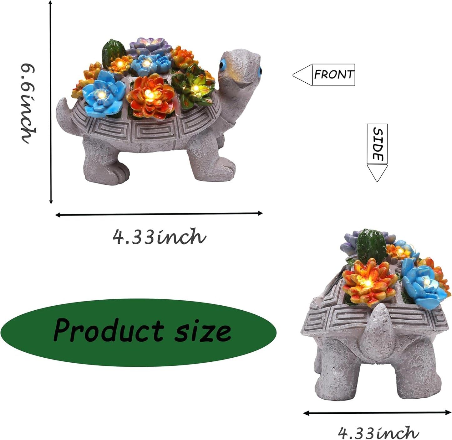 Solar Garden Outdoor Turtle Figurines with LED Lights Lawn Decor Tortoise Statue for Outside Yard Patio Front Porch Balcony Home Ornament Housewarming