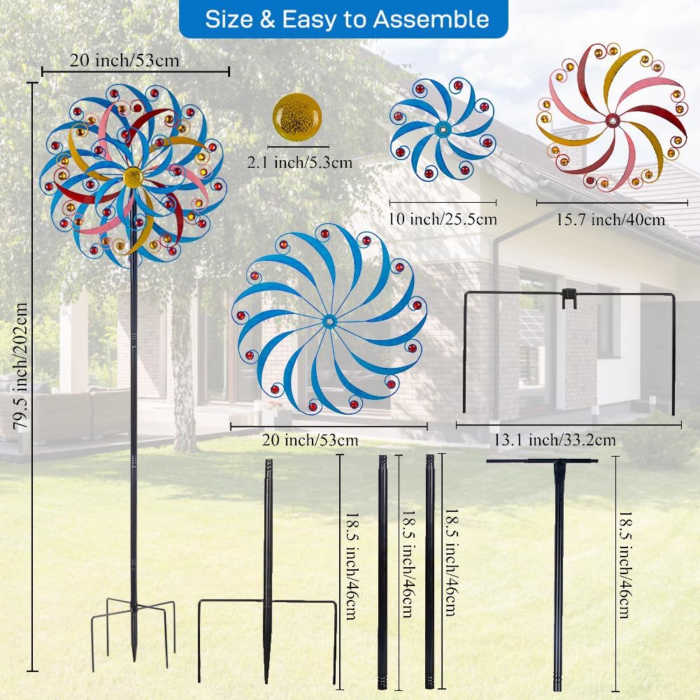 DREAMYSOUL Wind Spinners Outdoor, 20 Inches Dia Extra Large Metal Wind Spinner, Colorful Windmills Kinetic Wind Sculptures and Spinners for Yard Garden Outside Patio Lawn Decor