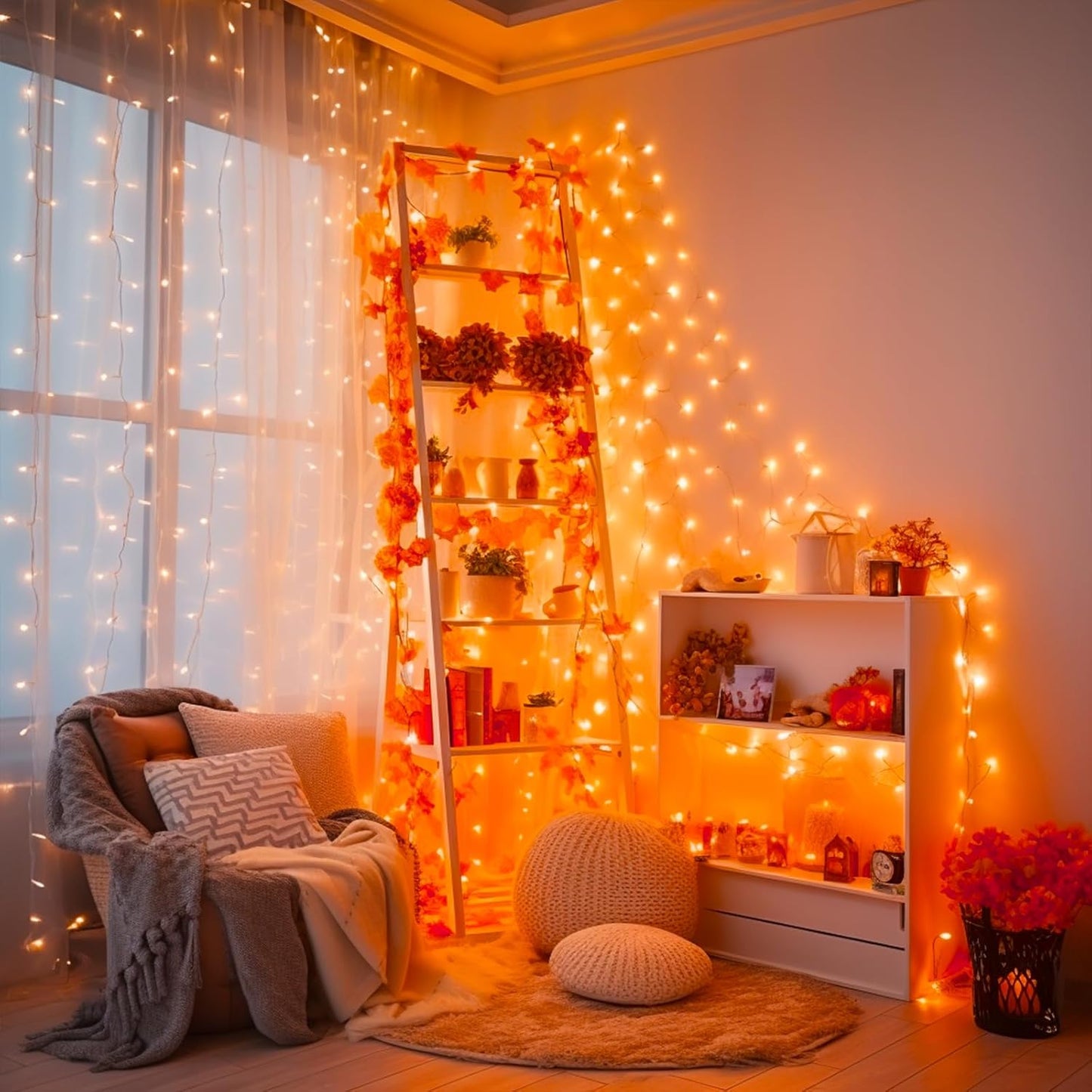 JMEXSUSS Connectable 33ft Halloween Lights Indoor, 100 LED Clear Wire Orange Lights for Halloween, 8 Modes Outdoor Orange Christmas String Light Plug in for Christmas Tree Party Decoration