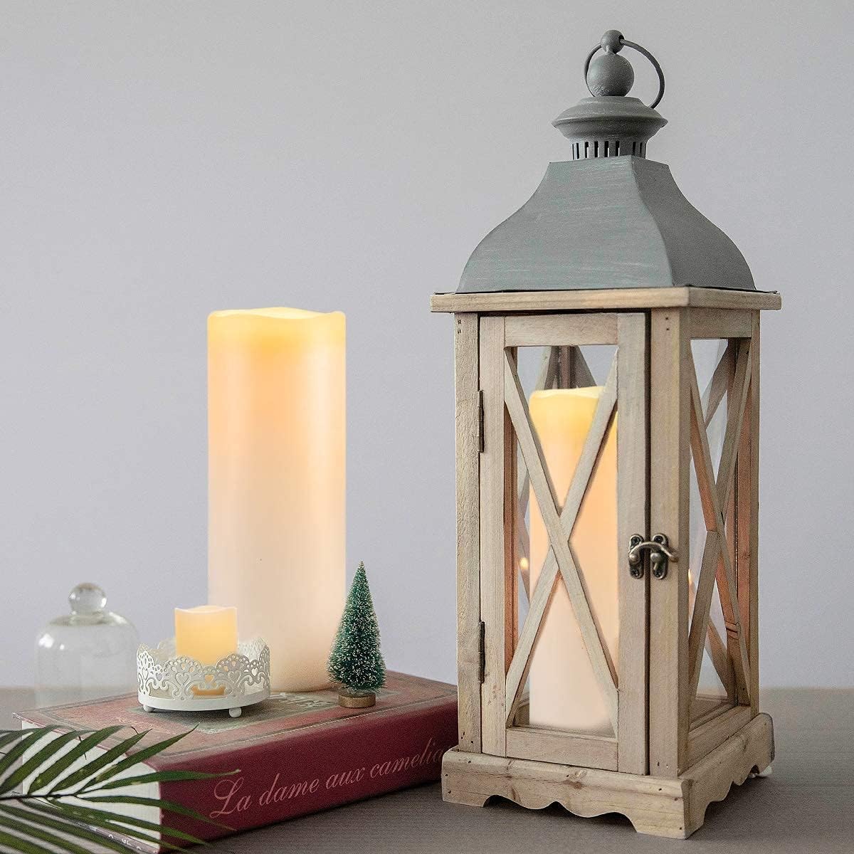 Homemory 4" x 10" Large Waterproof Outdoor Flameless Candles, Battery Operated LED Pillar Candles with Remote and Timers for Indoor Outdoor Lanterns, Long Lasting, Dark Ivory, Set of 2