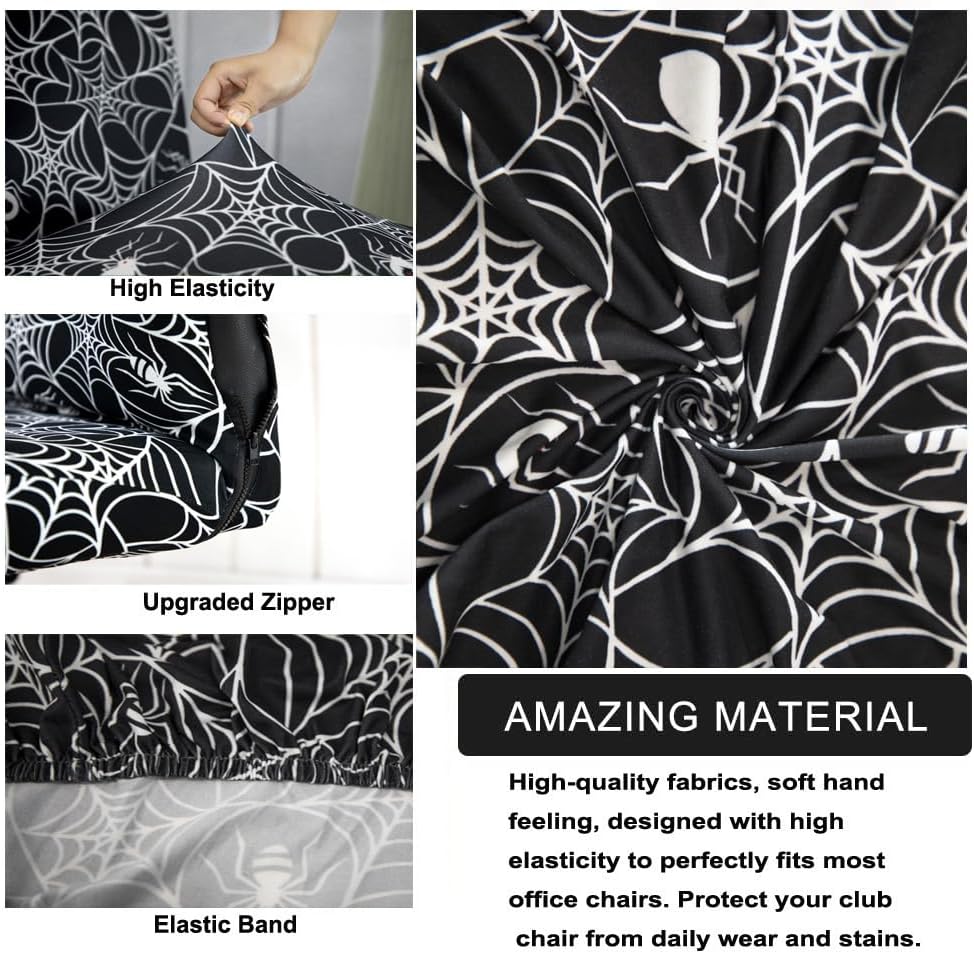Halloween Office Chair Covers Gothic Spider Web Spooky Spider on Black Horror Theme Print Stretchable Slipcover for Modern Simplism Style High Back Boss Chair (No Chair)(Halloween02, M)…