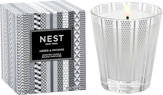 NEST New York Scented Classic Candle, Amber & Incense - 8.1 oz - Up to 60-Hour Burn Time - Reusable Glass Vessel