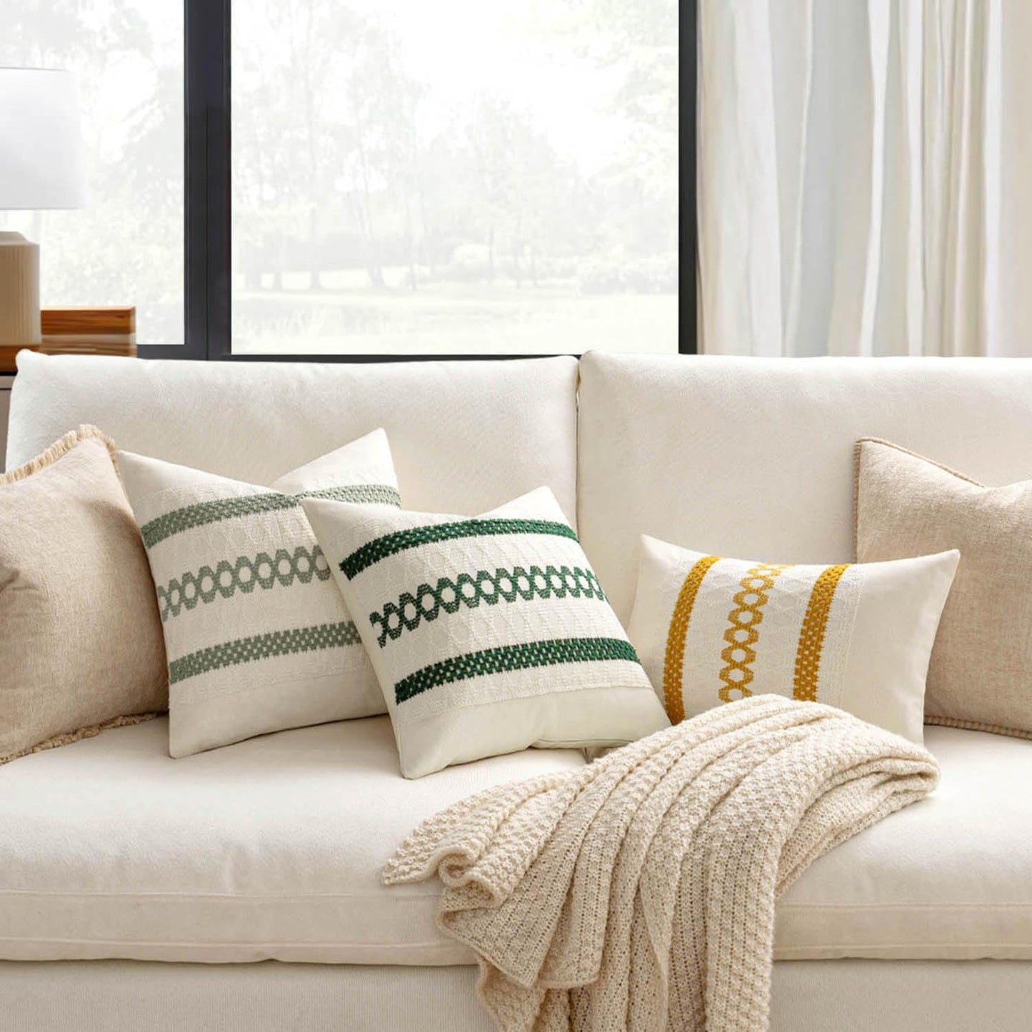 MIULEE Set of 2 Sage Green Boho Decorative Pillow Covers 24x24 Inch Farmhouse Rustic Couch Throw Pillows Modern Summer Cotton Cushion Covers Retro Cute Macrame Woven Home Decor for Bed Sofa Chair