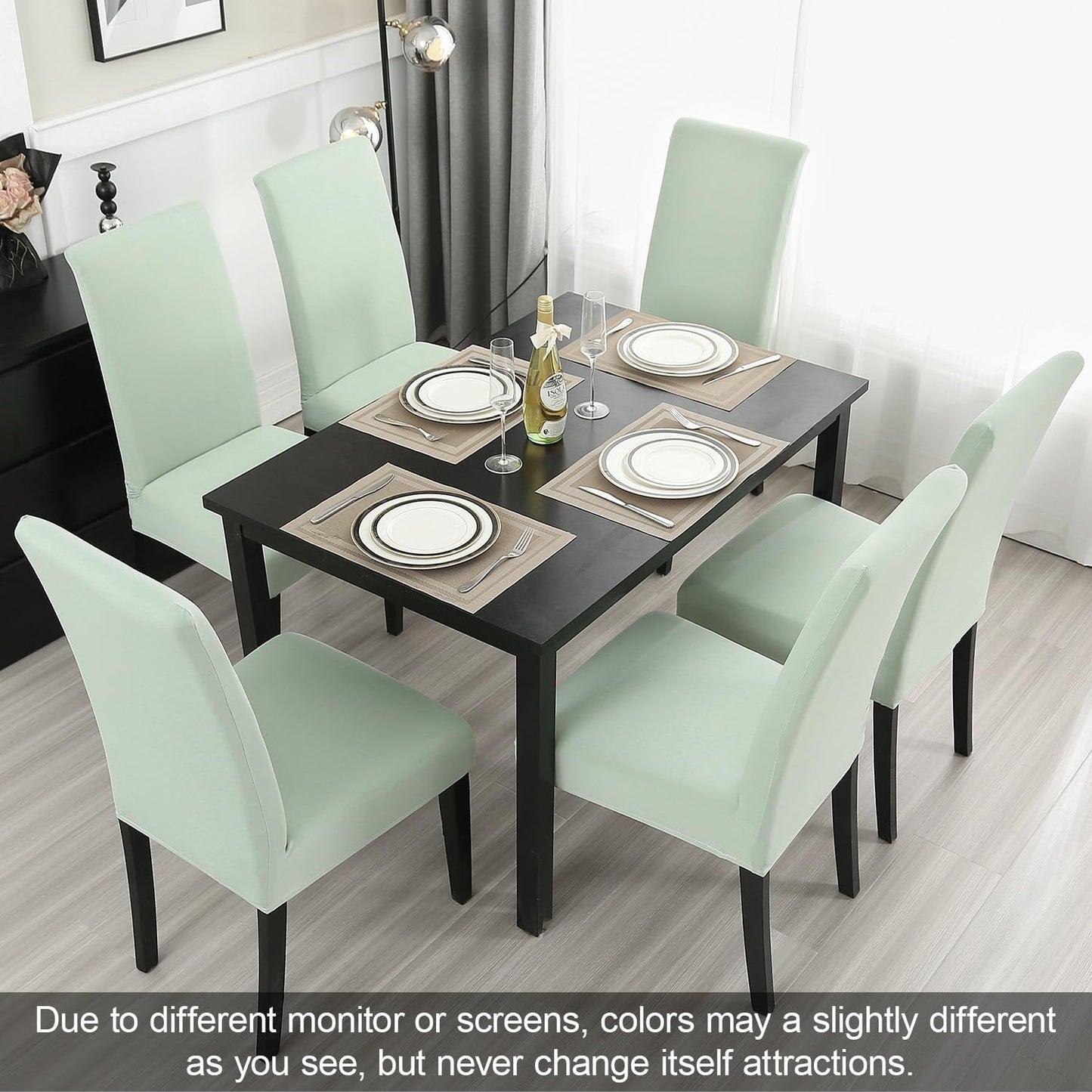 JQinHome Smoke Green Chair Covers for Dining Room Set of 4, High Stretch Removable Washable Parsons Chair Slipcover for Home Party Hotel Wedding Ceremony (4PCS,Smoke Green)