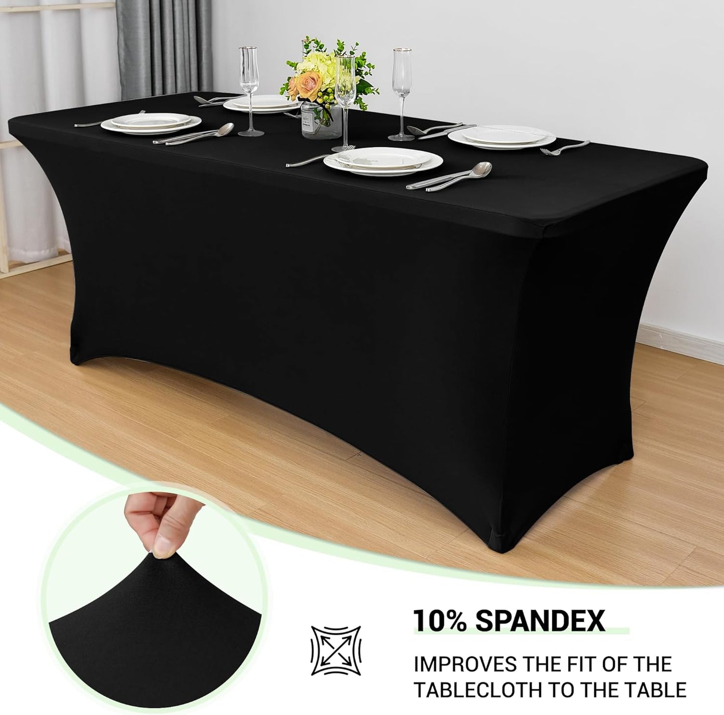 Obstal 4ft Stretch Spandex Table Cover - 4 Pack Universal Rectangular Fitted Tablecloth Protector for Wedding, Banquet and Party, Black