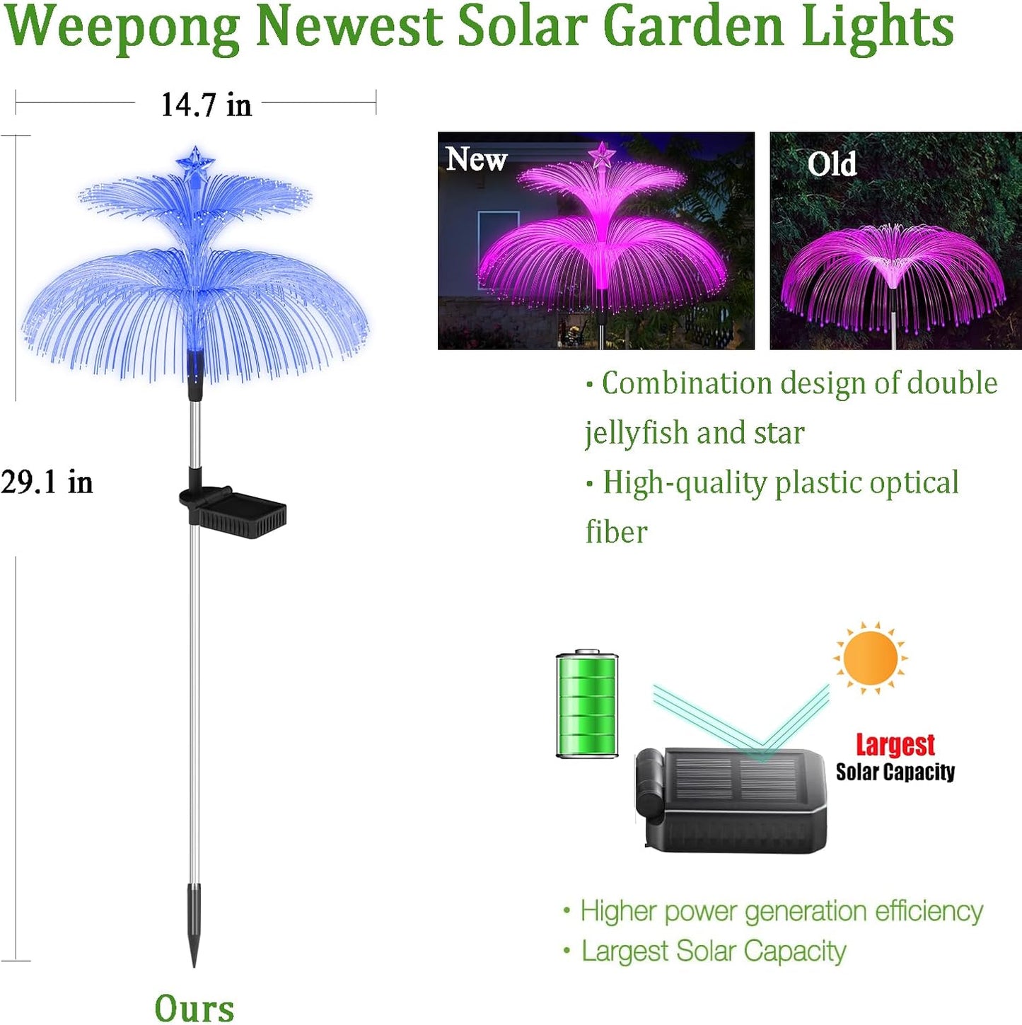 Solar Garden Lights 3 Pack New Upgraded Solar Lights Outdoor Waterproof 7 Color Changing Double Jellyfish and Star Flower Garden Decor Yard Lawn Christmas Outdoor,Gifts for Mother's Day Women