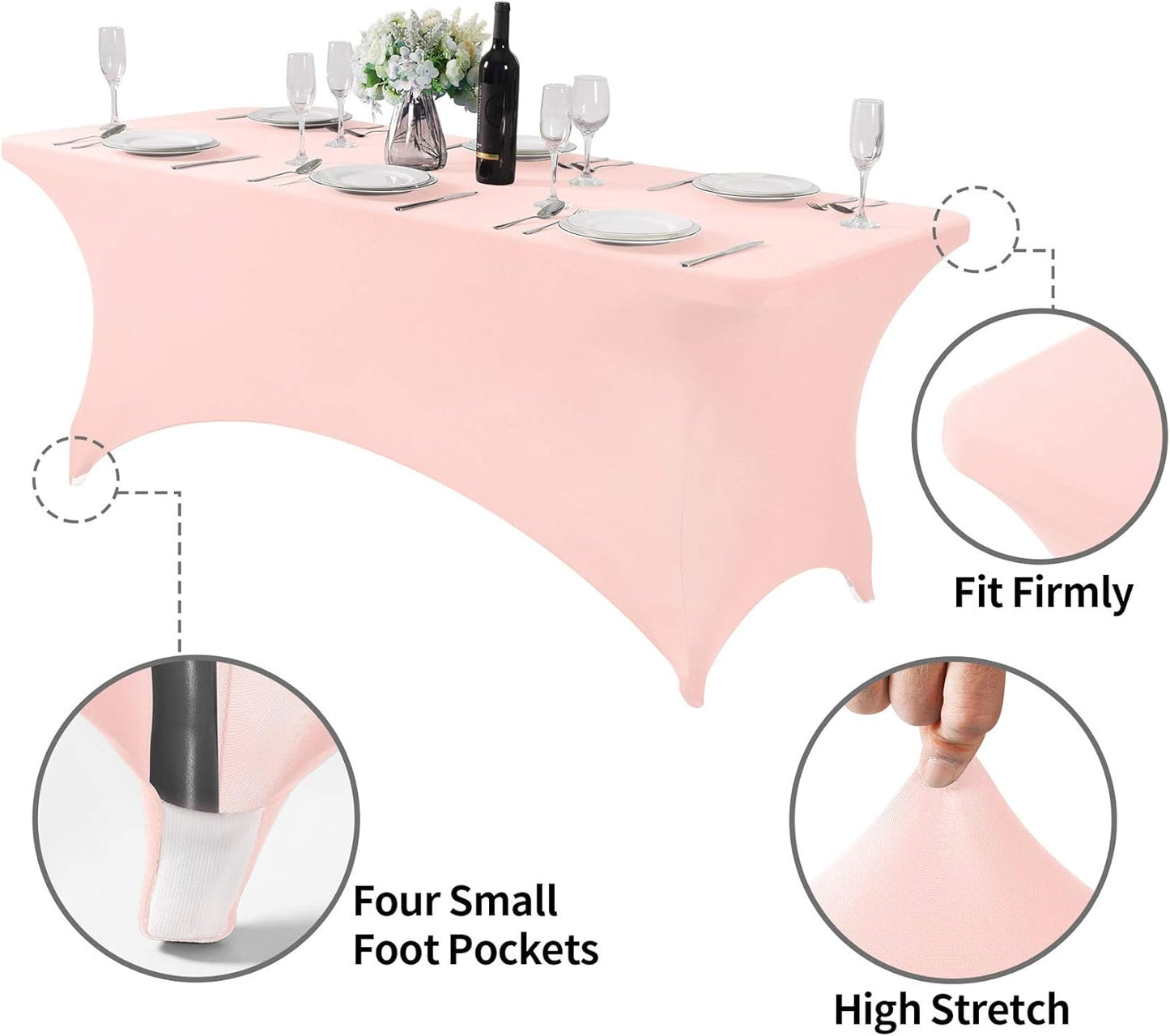 Spandex Table Cover for 6Ft or 4fT or 8ft Table Universal Fitted Stretch Tablecloth for Party, Banquet, Wedding and Events-Blush Pink