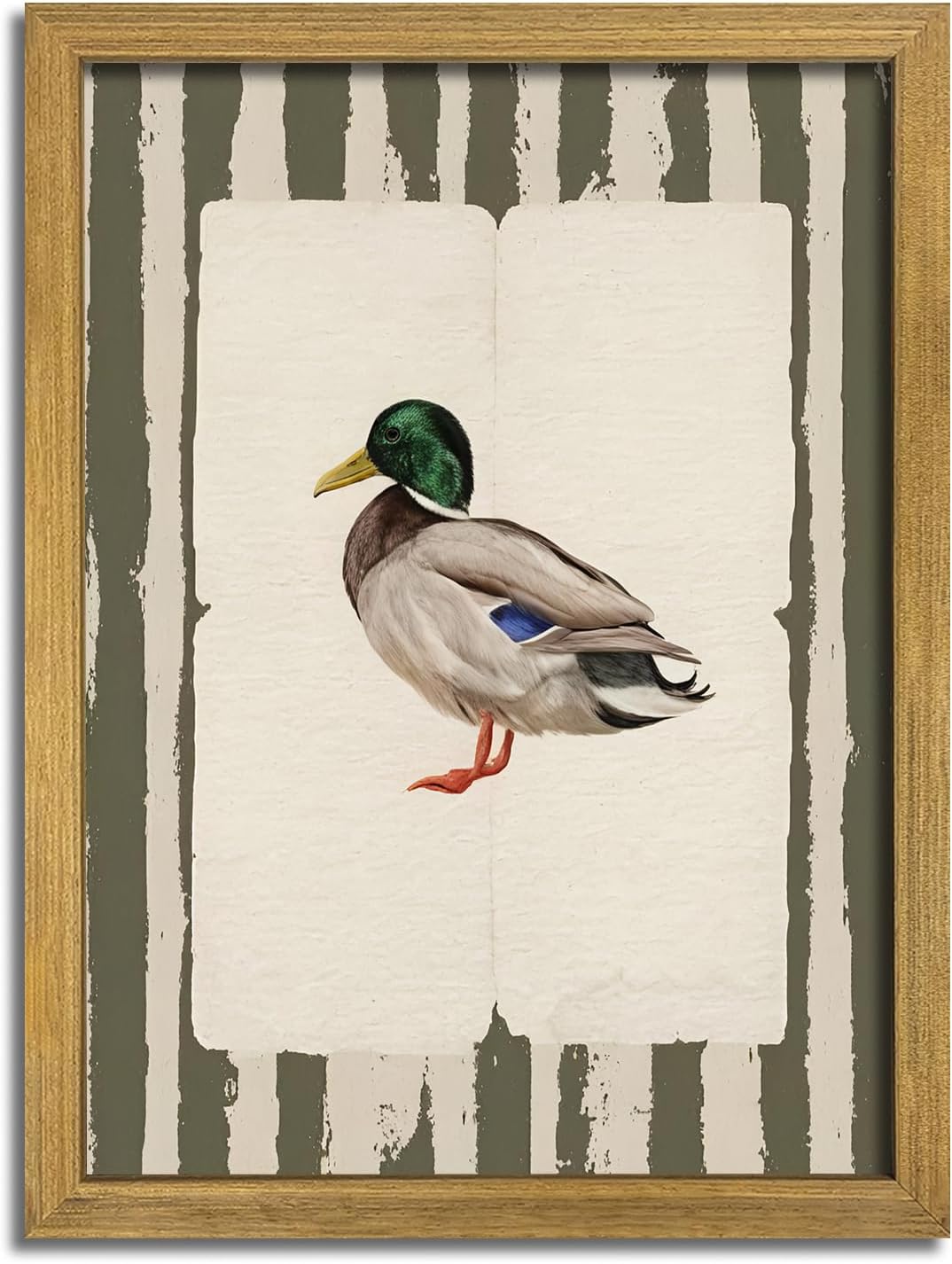 Vintage Framed Duck Wall Art Print, Rustic Mallard Bird Illustration Canvas Poster, Cottagecore Animal Artwork, Farmhouse Nature Wall Decor for Living Room Kitchen Bathroom Bedroom 16x24 inch