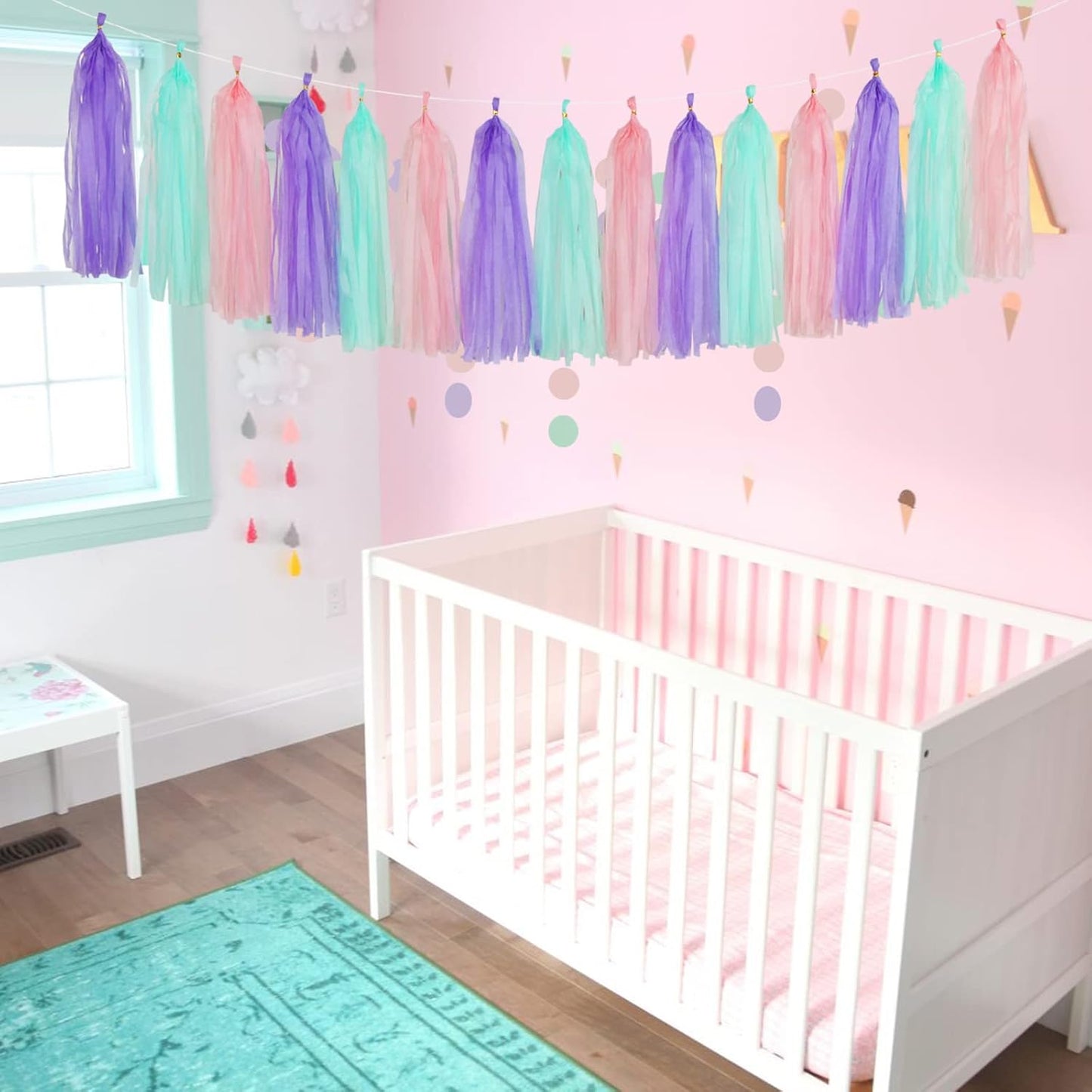 Pink-Purple Mint Mermaid Ocean-Themed Party-Decorations - 15pcs Tassel Garland Streamers Wedding Birthday Engagement Baby Bridal Shower Tassels Banner Decor Panduola