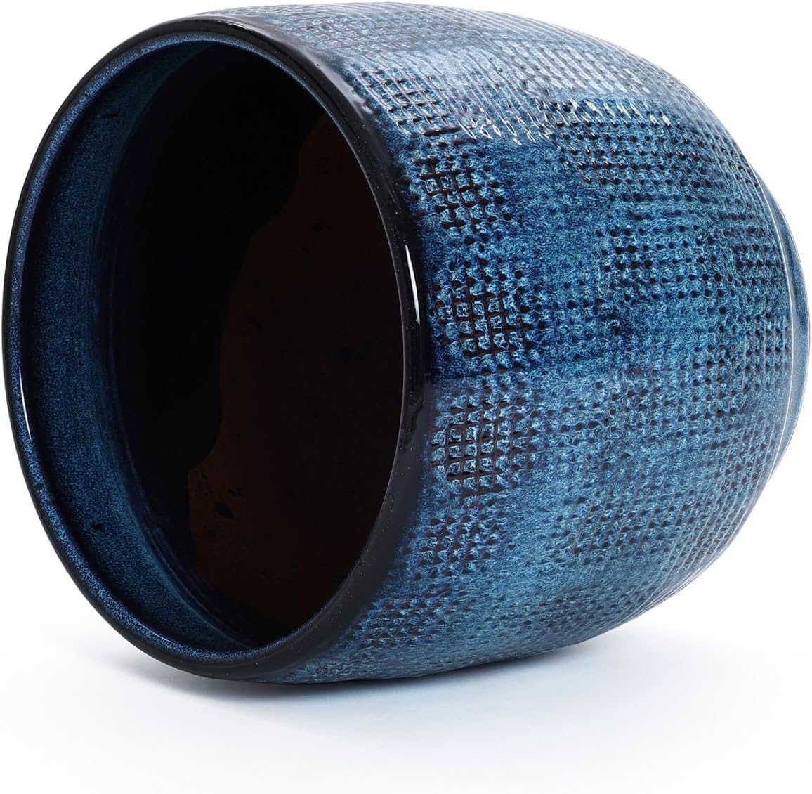 LuxenHome Ocean Blue 12-Inch Dia Round Ceramic Planter Pot with Drainage Hole and Rubber Plug, Modern Gradient Glaze Plant Pot, Decorative Flower Garden Pot for Indoor Outdoor Plants