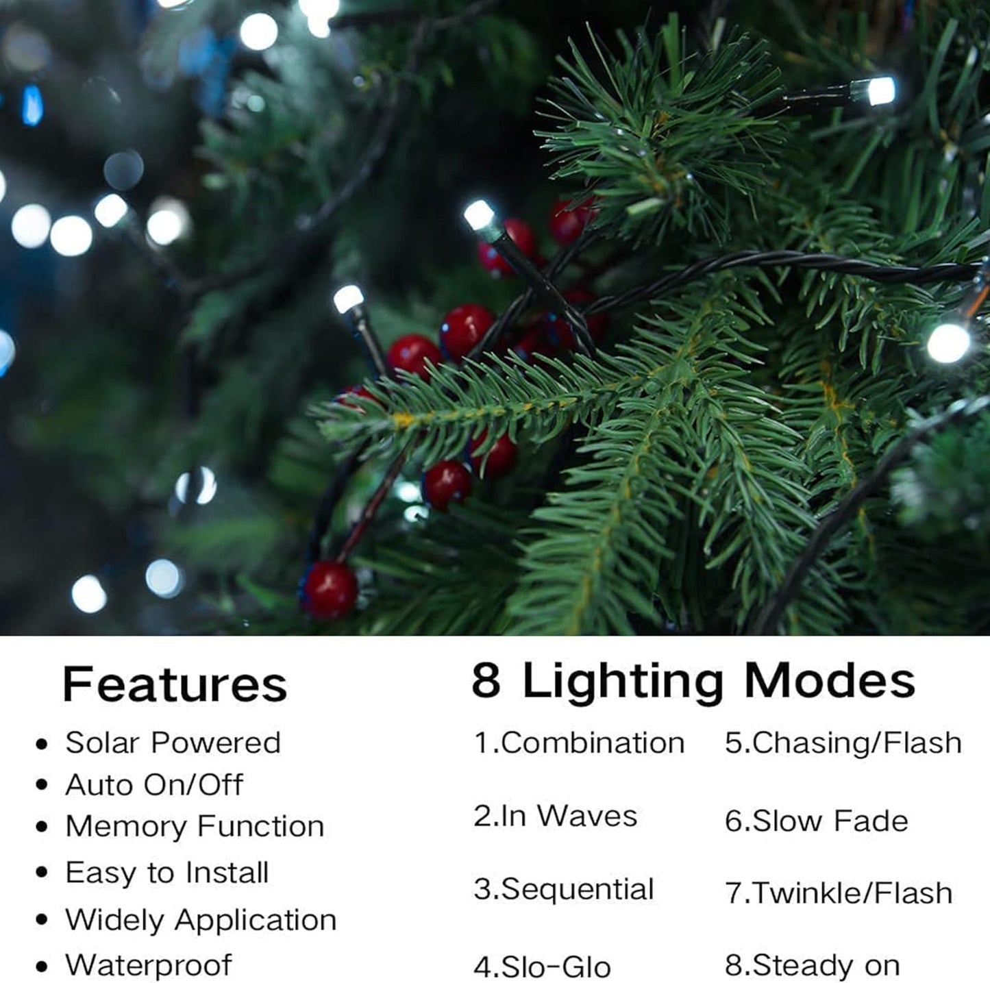 Joomer Solar Christmas Lights Outdoor 4 Pack Total 156FT 400LED 8 Lighting Modes Solar String Lights Waterproof Fairy Tree Lights for Garden Yard Patio Christmas Decoration (White)