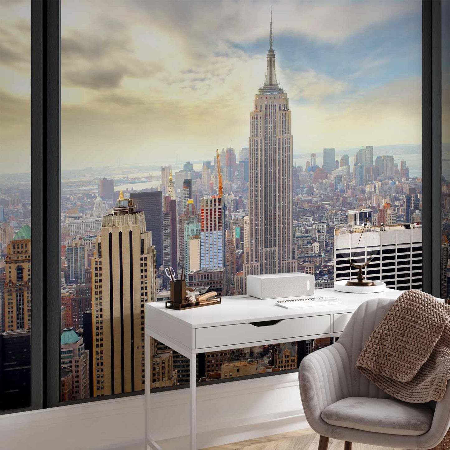 artgeist Wall Mural New York 216x98 in - XXL Non-Woven Corner Wallpaper Fleece Angle Wall Decor Photo Print Picture Image Design Modern City Panorama Window View NYC c-A-0046-a-a