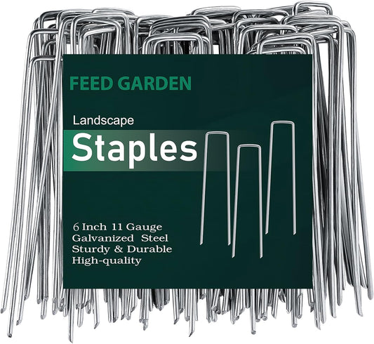 FEED GARDEN 6 Inch 25 Pack Galvanized Landscape Staples 11 Gauge Turf Garden Stakes Tent Stakes Landscaping Fabric SOD Pins Yard Stakes for Weed Barrier Fabric