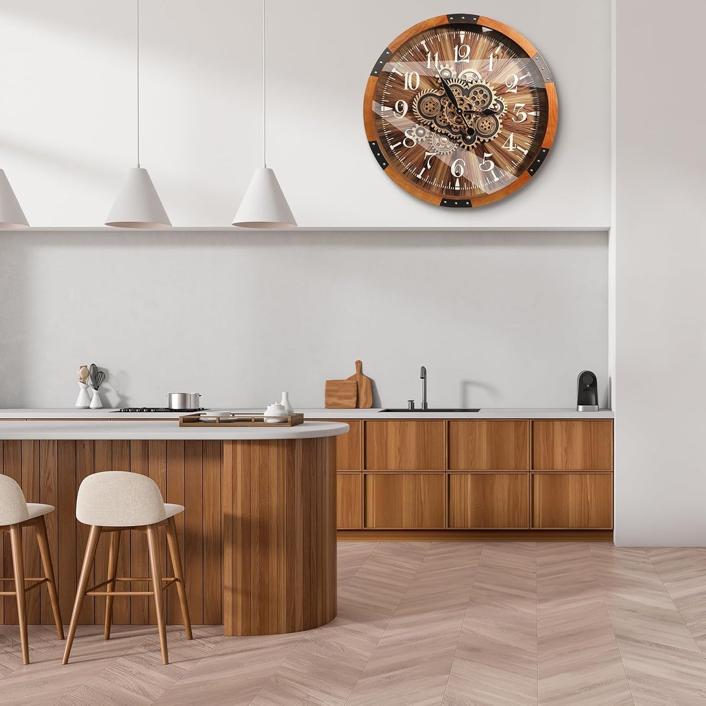 Wall Clocks for Living Room Decor, Large Real Moving Gears Clock, Vintage Industrial Oversized Rustic Farmhouse Kitchen Office Fireplace Wall Decor (Brown, 27 inch)