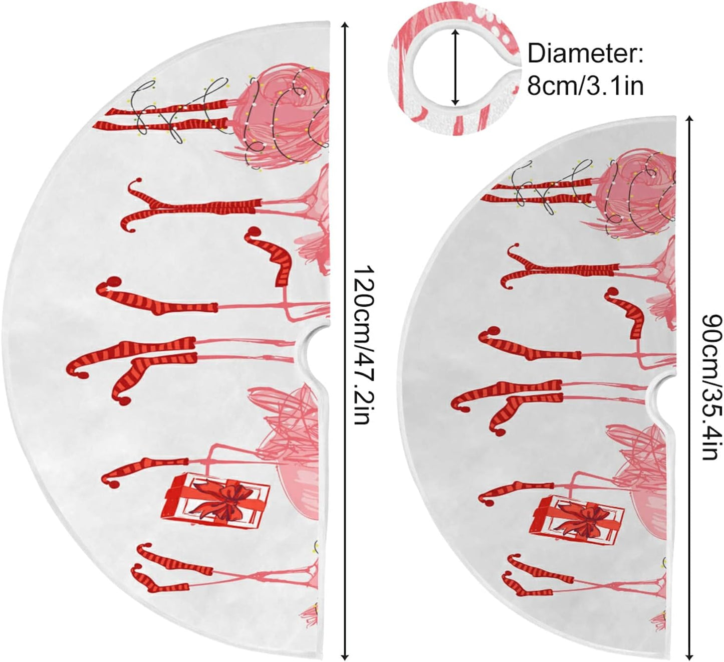 Christmas Pink Flamingo Snowflake Tree Skirt, Seasonal Tree Mat Holiday Party Supplies Ornaments Indoor Outdoor Decorations for Tabletop Trees 35.4 Inches
