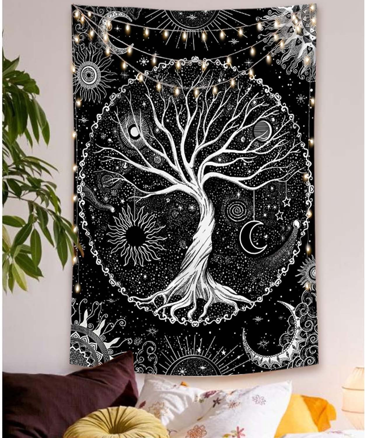 Lunerfex Tree of Life Tapestry Black and White Tapestry Mystical Sun and Moon Tapestries for Bedroom and Living Room Decor Black Tree 44×60 Inches