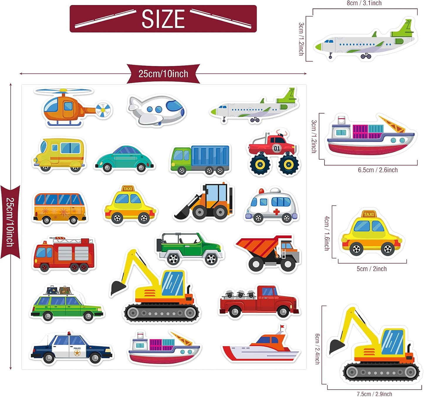 20 PCS Transportion Thick Gel Clings Vehicle Window Gel Clings Decals Stickers for Kids Toddlers and Adults Home Airplane Classroom Nursery Winter Car Party Supplies Decorations