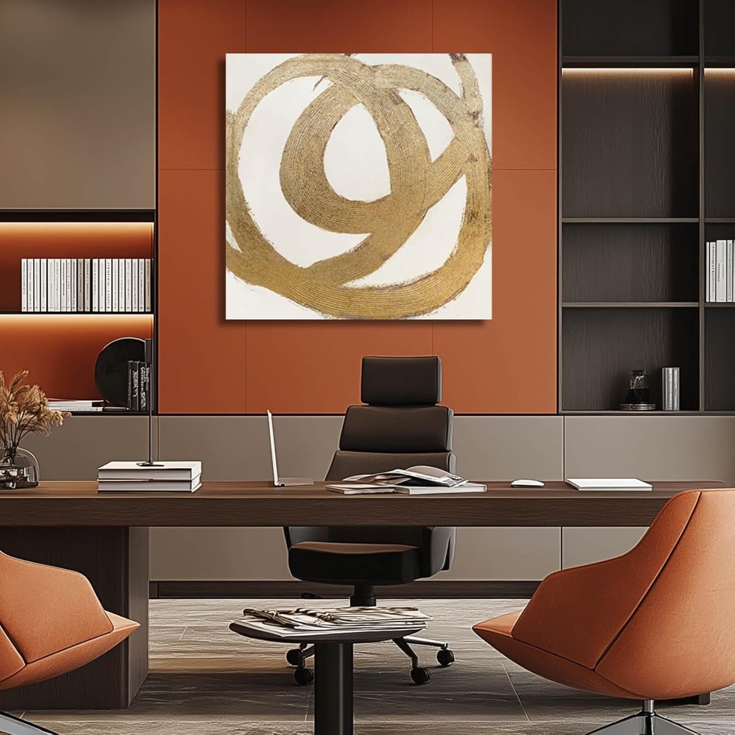 CHUDANHAO Contemporary Neutral Artwork Line Wall Hangings Decor Gold Wall Paintings 28"x28" Decoration for Bedroom Wall Office Decor