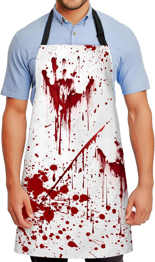 Happy Halloween Horror Apron Unisex, Adjustable Funny Kitchen Apron, Waterproof Scary Bloody Bib Aprons for Cosplay Party