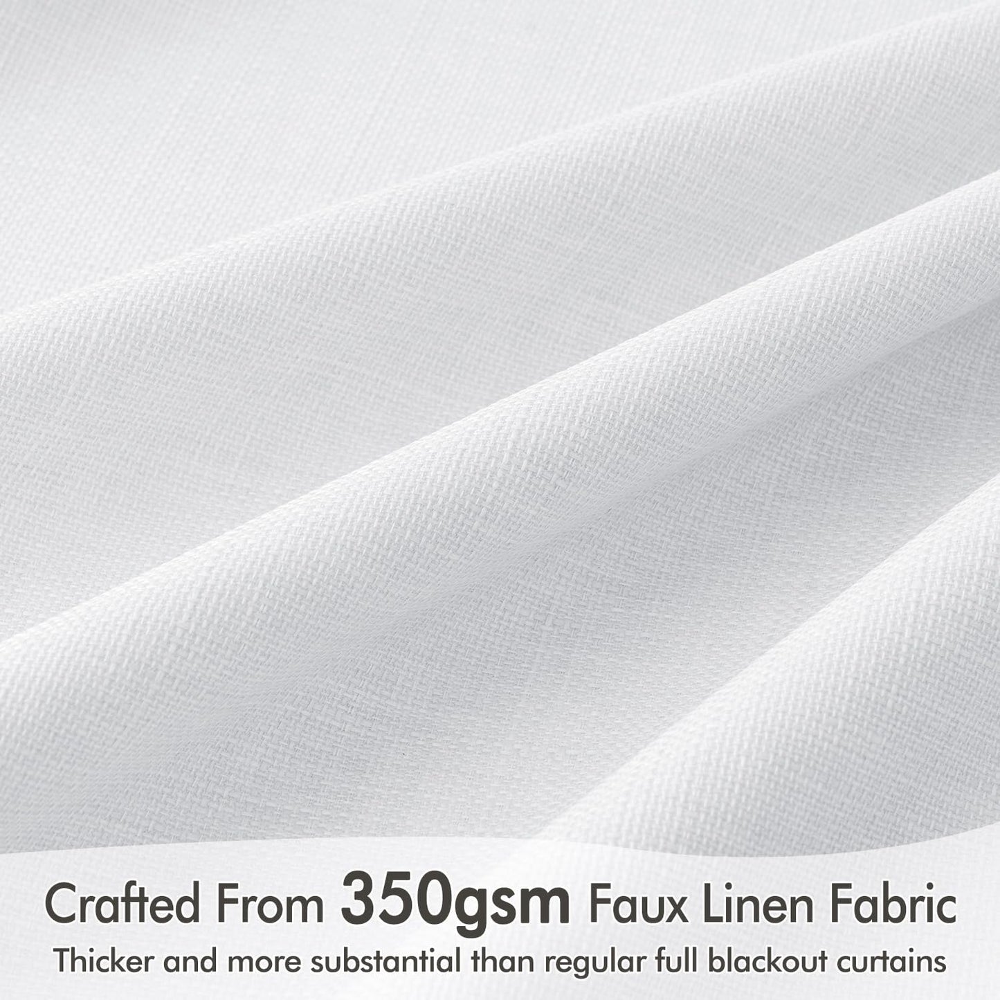 MIULEE 100% Blackout Curtains 96 Inch Long 2 Panels Set for Bedroom, Thick Faux Linen Black Out Curtain Room Darkening Back Tab Pleat Window Textured Drapes with Hooks for Living Room, Bright White