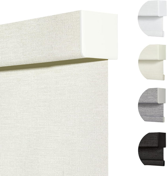 Persilux Blackout Shades for Windows Cordless Roller Blinds, Roller Windows Shades for Home with Fabric Attached Valance, UV Protections Easy Installation for Door/Office, Limestone(31.5" W x 48" H)