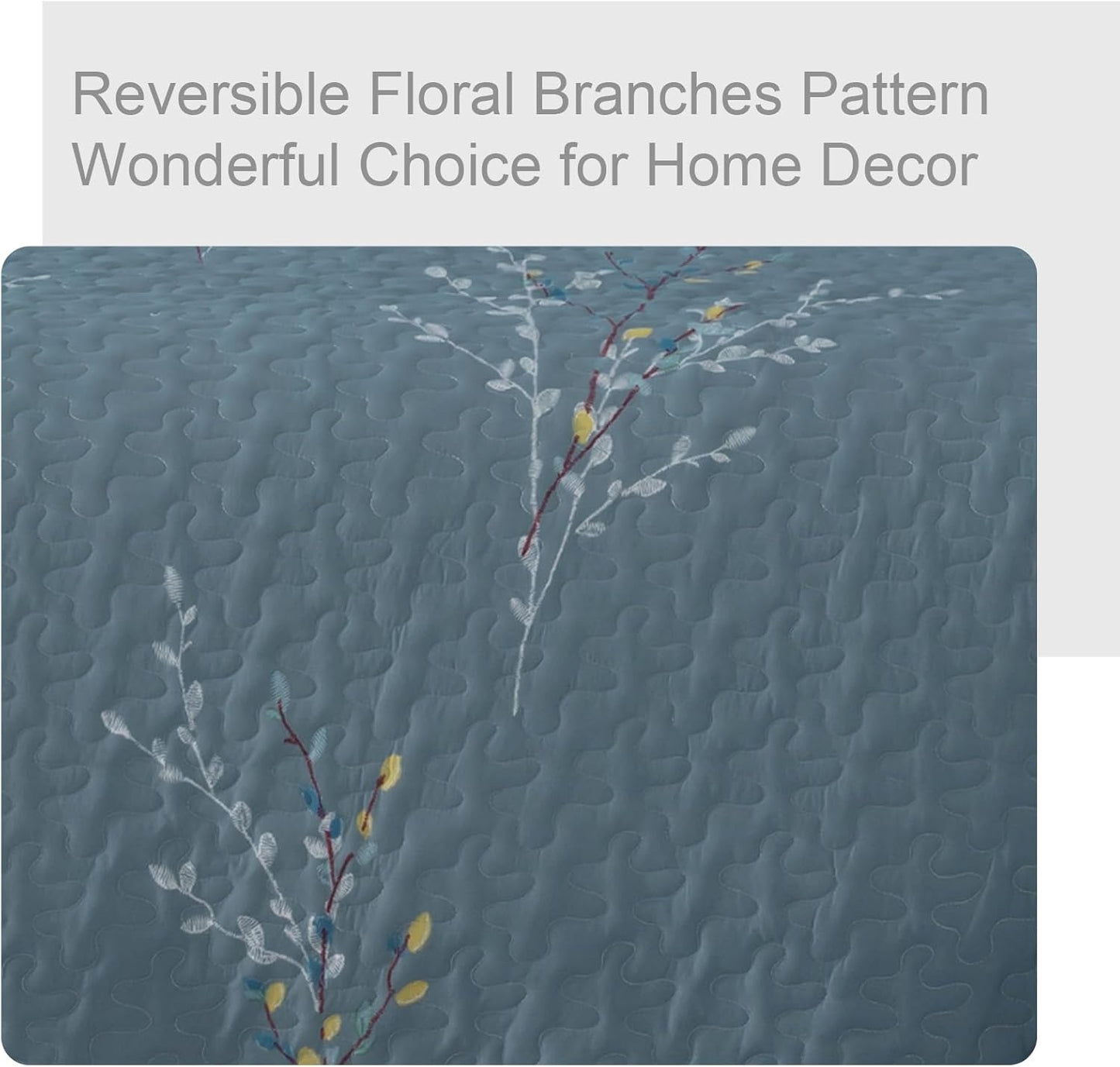 Exclusivo Mezcla Reversible Boho Quilt Set Queen Size, 3 Pieces Flowers Blue All Season Bedspreads, Ultra Soft Floral Coverlet Bedding Set with Printed Pattern (1 Quilt, 2 Pillow Shams)