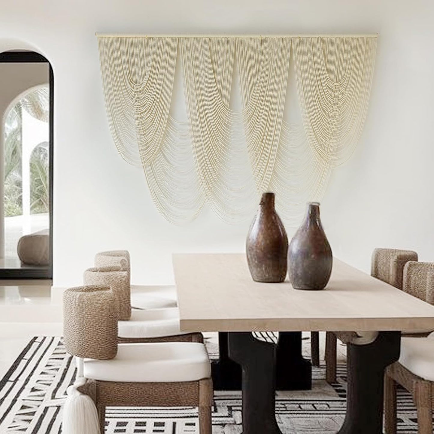 Macrame Wall Hanging Large Macrame Wall Decor Yarn Art 57" W x 41" L For Headboard Bedroom Living Room Craftsmanship Fiber Home Art