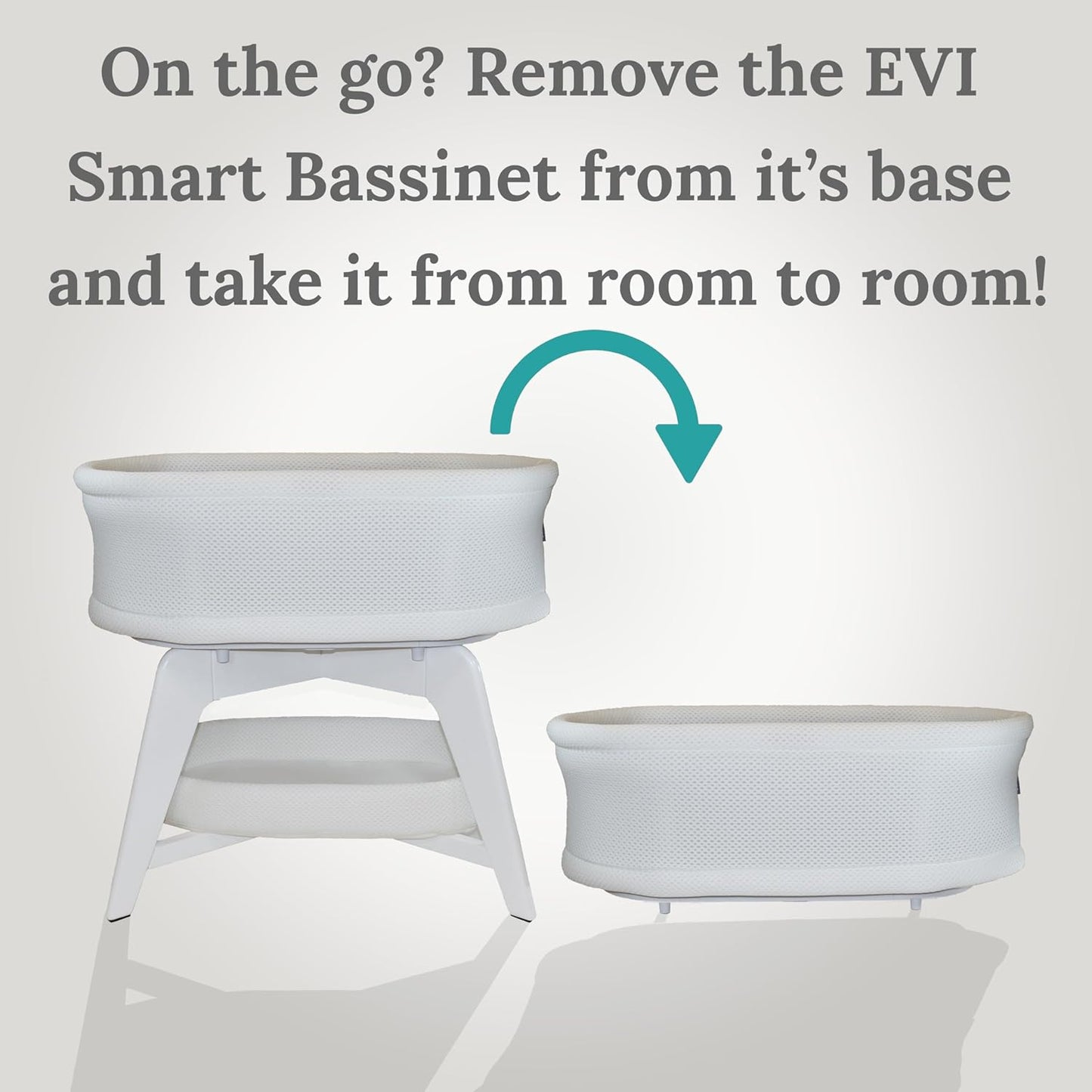 Evi Smart Baby Bassinet Beside Sleeper with Auto-Glide, Ambient Nightlight & Sensory Sounds, Compatible with Alexa and Google Home, Includes 2 Sheets (White W/White Legs)