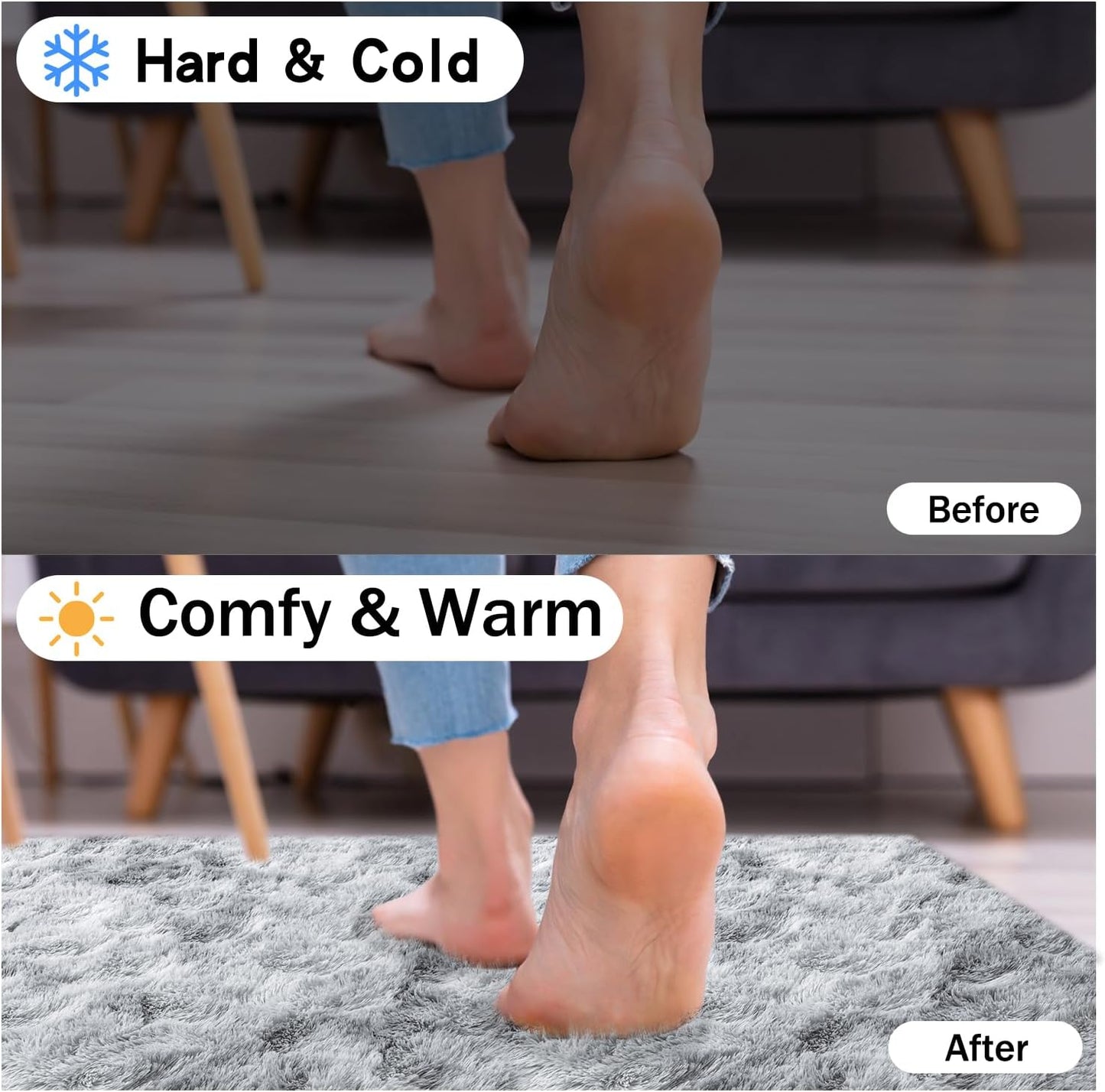 Rezutan Rugs for Living Room, Area Rug 6x9 Fluffy Rug Carpet, Soft Shaggy Modern Floor for Kids Boys Girls Bedroom, Plush Fuzzy Dorm Rug,(Grey Tie-Dyed,6ft x 9ft)