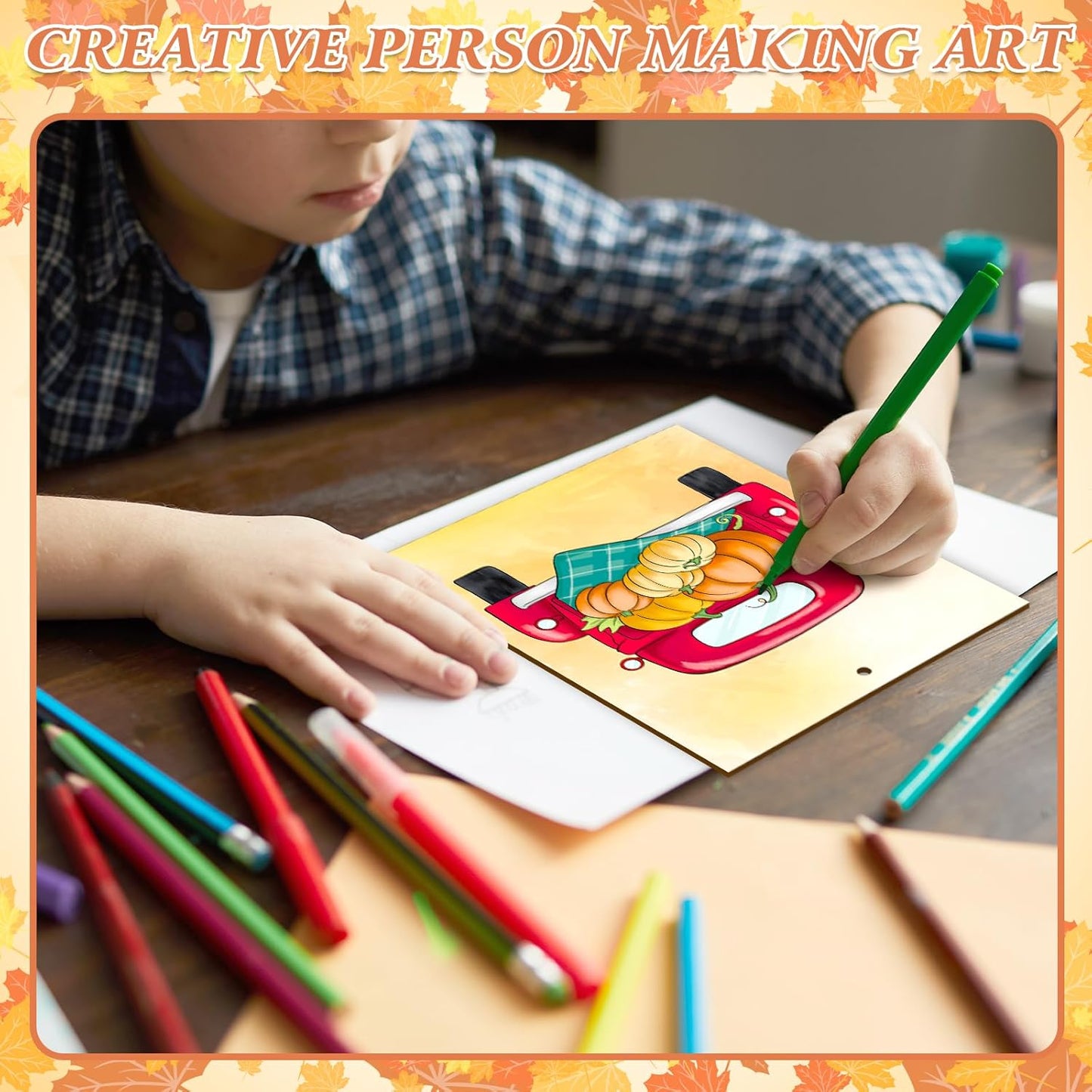 COCHIE 10PCS Large Fall Unfinished Wood Crafts to Paint for Adults Kids, Bulk Predrilled Wooden Ornaments for Painting, Pumpkin Scarecrow Maple Leaf Paintable Wood Slices Craft Supplies with Ropes