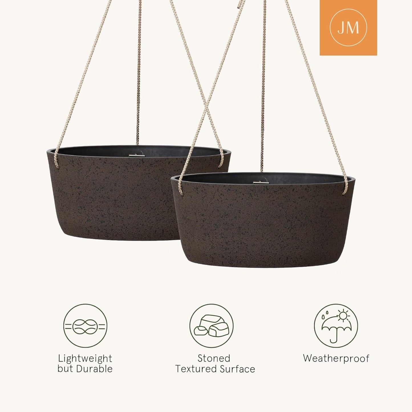 La Jolie Maison Large Hanging Planters - 12 Inch Outdoor Flower Pots, Hanging Garden Planters Set of 2, Iron Color