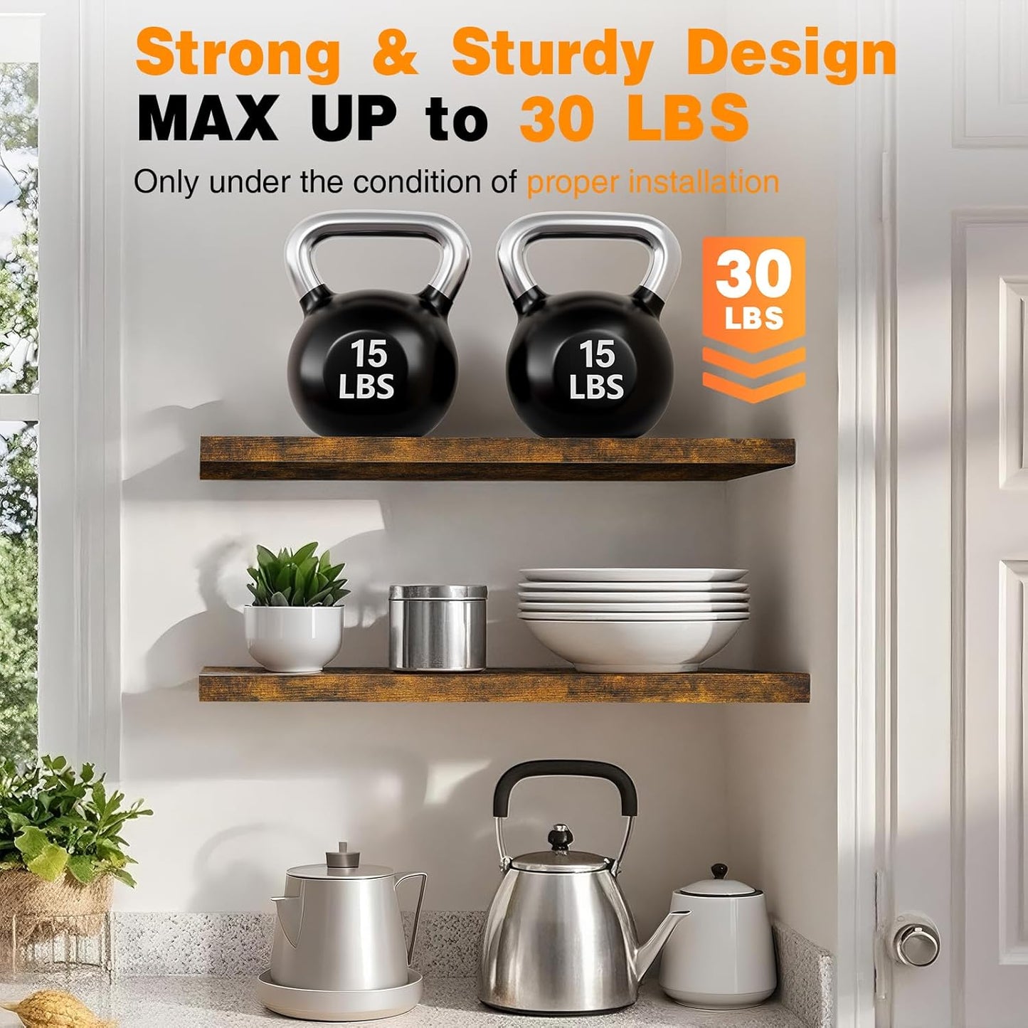 BAYKA Floating Shelves, 48 inches Long Wall Mounted Rustic Wood Shelves for Bathroom, Bedroom, Living Room, Kitchen, Office, Hanging Shelf for Books/Storage/Decor(Rustic Brown,Set of 2)