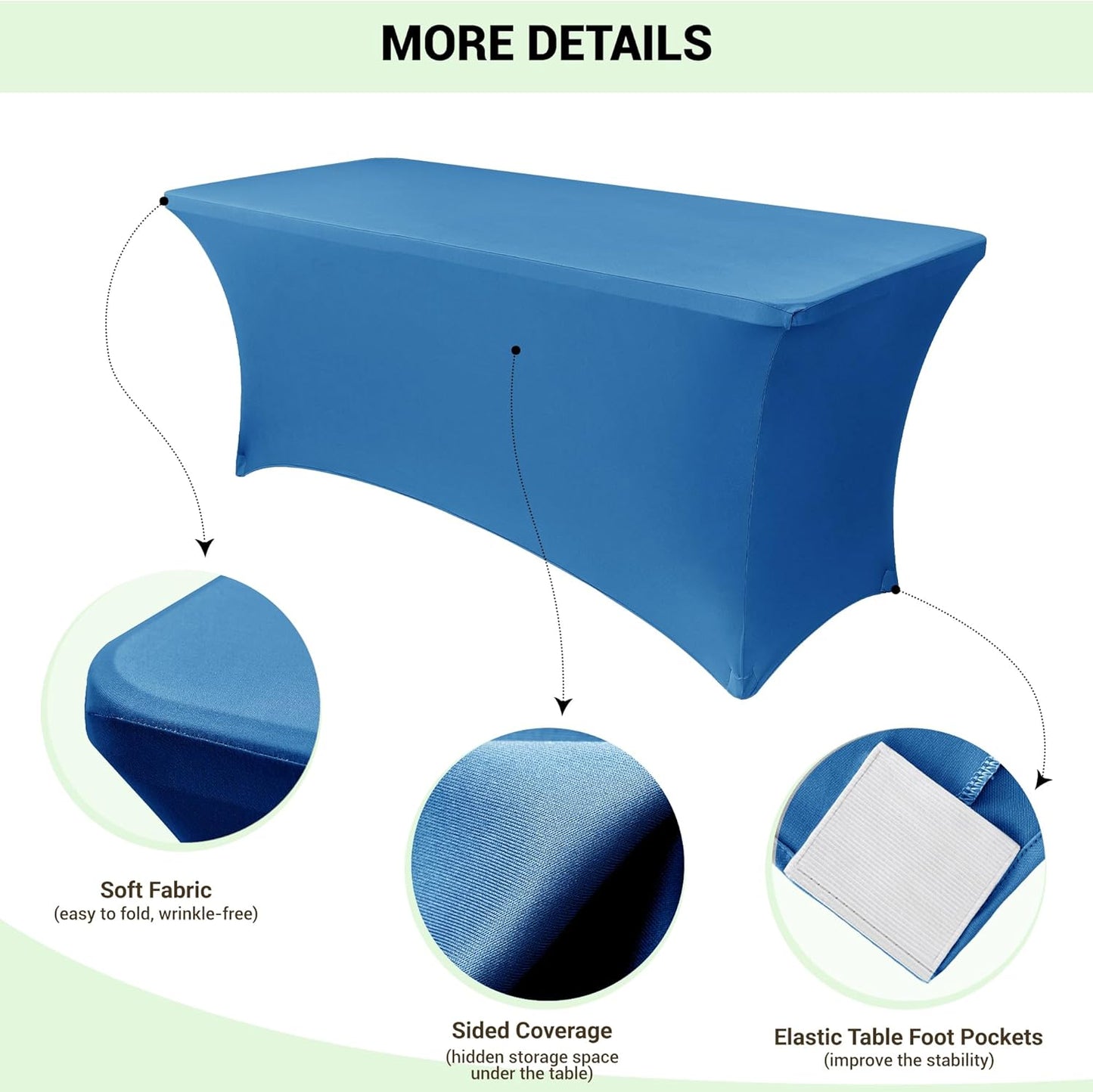 Obstal 6ft Stretch Spandex Table Cover for Standard Folding Tables - 2 Pack Universal Rectangular Fitted Tablecloth Protector for Wedding, Banquet and Party,72L x 30W x 30H Inches, Aqua, 2pc