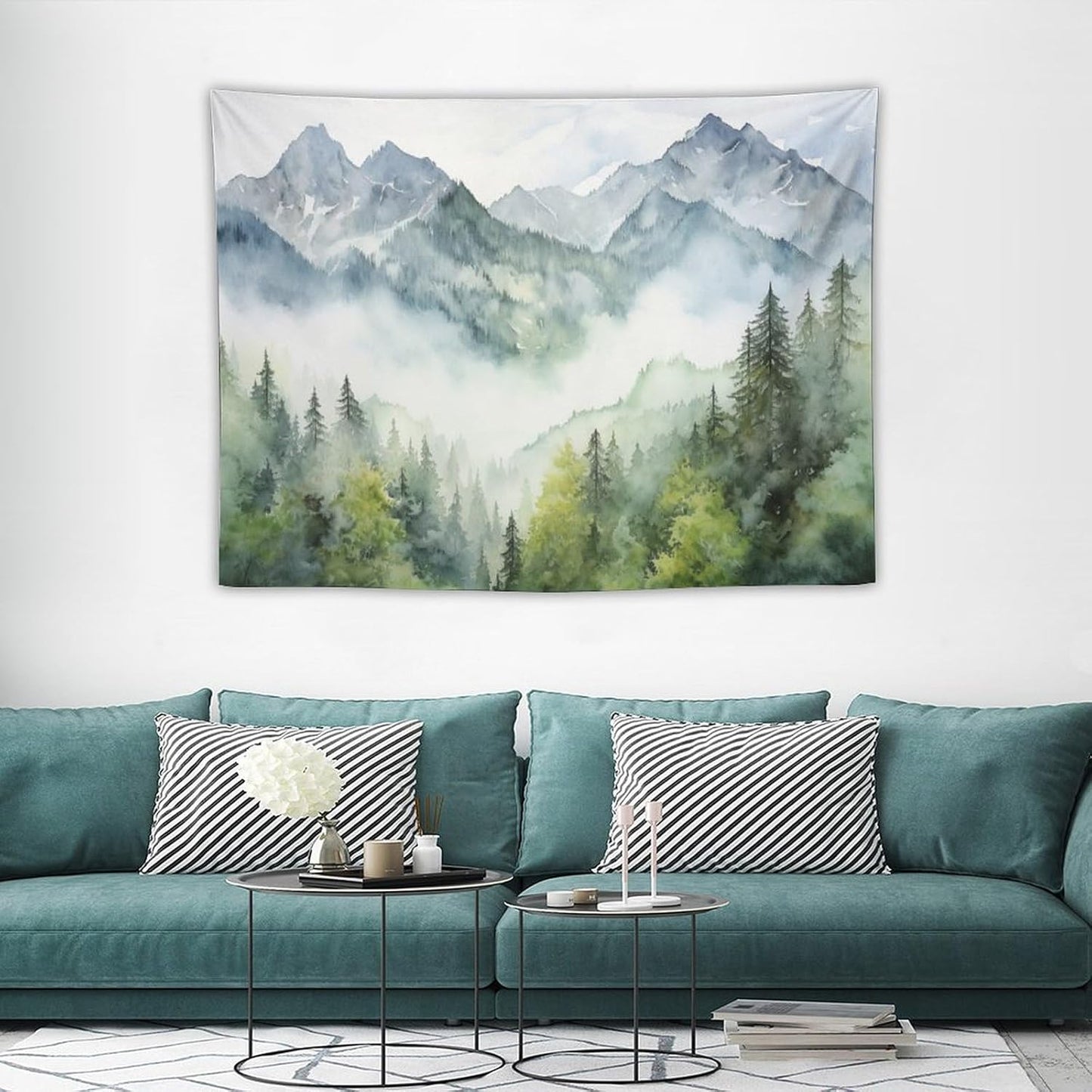 HZOHNAGO Mountain Tapestry Misty Green Forest Mountain Pattern Printed Wall Tapestry Wall Hanging for Bedroom Living Room Dorm 40" W x 30" H