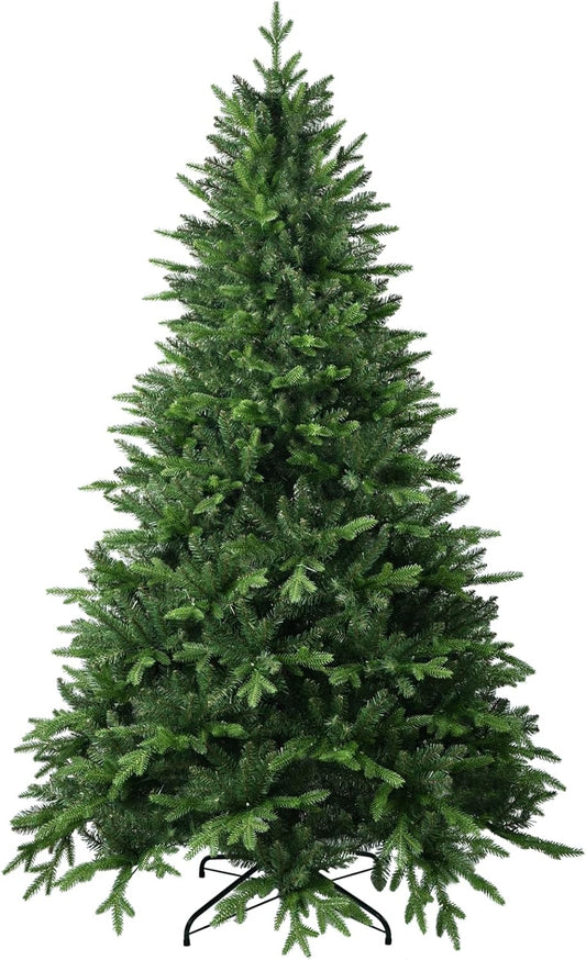 7.5 FT Artificial Christmas Tree with 2239 PE&PVC Mixed Branch Tips, Unlit Hinged Premium Spruce Fake Xmas Trees, Green, Foldable Base