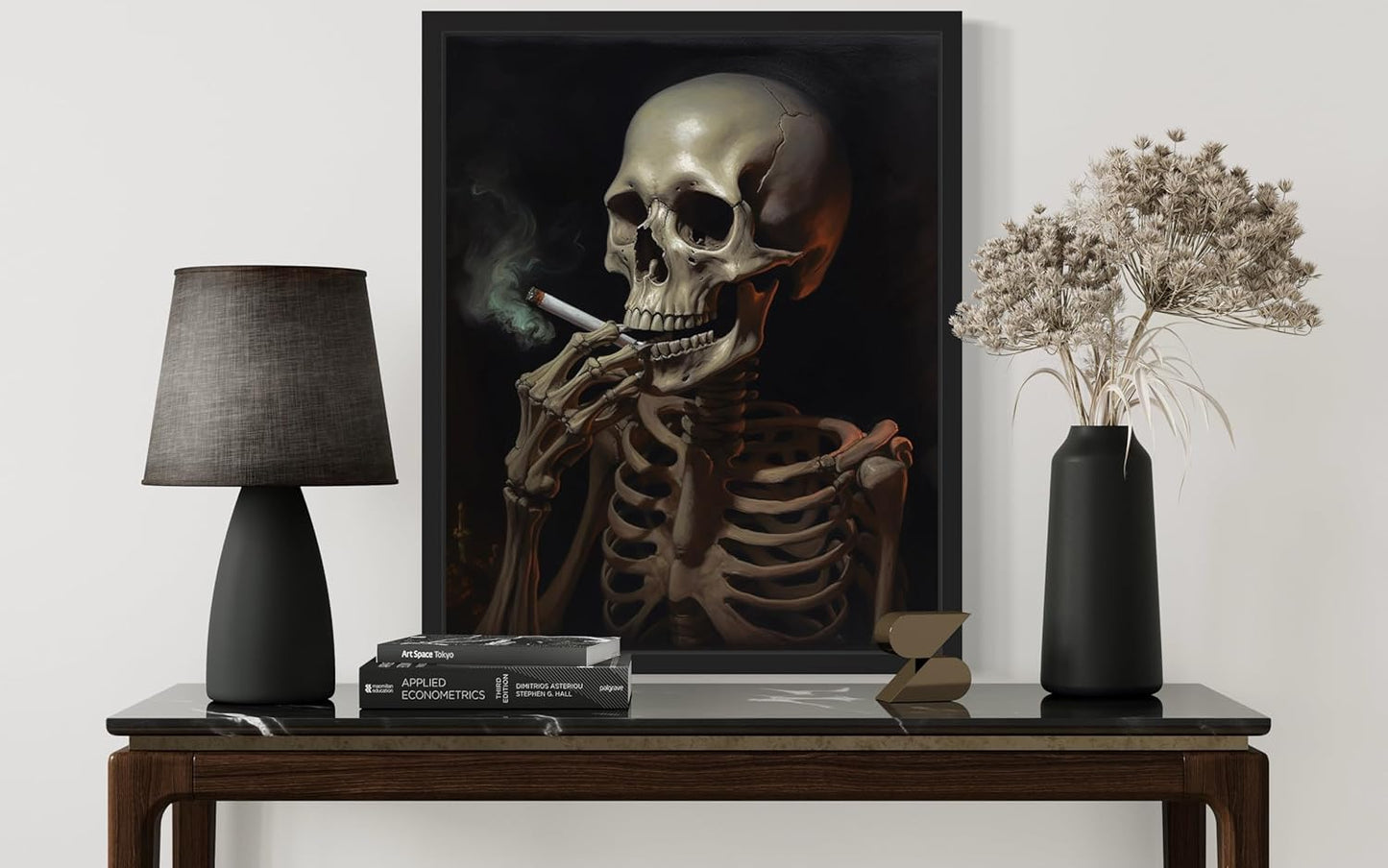 Skull Smoking Ciggarettes Poster Art Print, Halloween Scary Vintage Wall Art Academia Spooky Painting Decoration for Horror Prints, Gothic Posters Bedroom Decor 89 (Skull Smoking Ciggarettes, 11 x 14 inches, Black Frame)