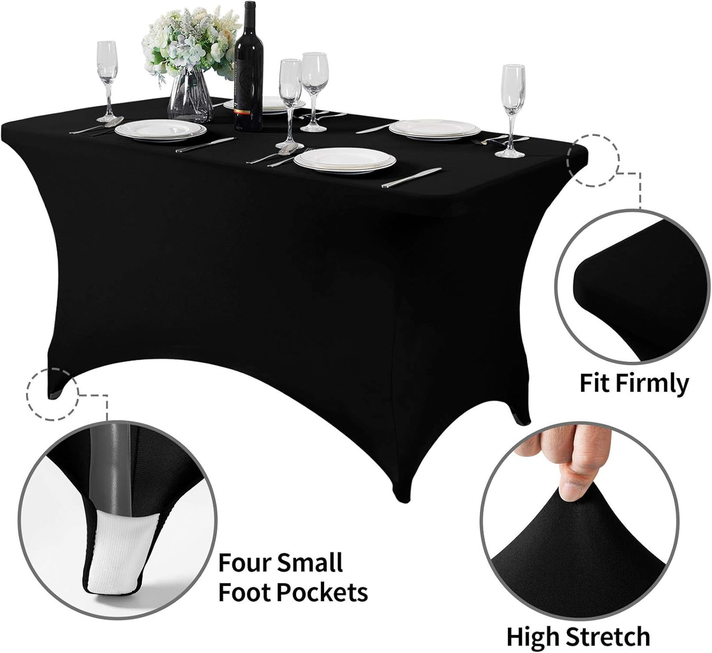 Spandex Table Cover for 4FT or 6ft or 8ft Table Universal Fitted Stretch Tablecloth for Party, Banquet, Wedding and Events-Black