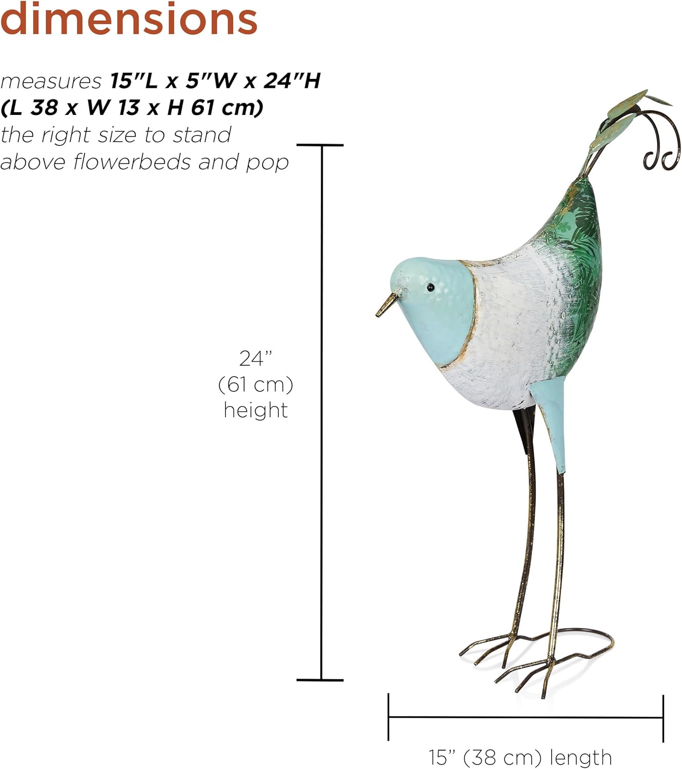 Alpine Corporation MCC702 Head-Down Metal Bird Outdoor Statue, Animal Décor for Patio, Lawn & Garden, 24" H, Blue and White