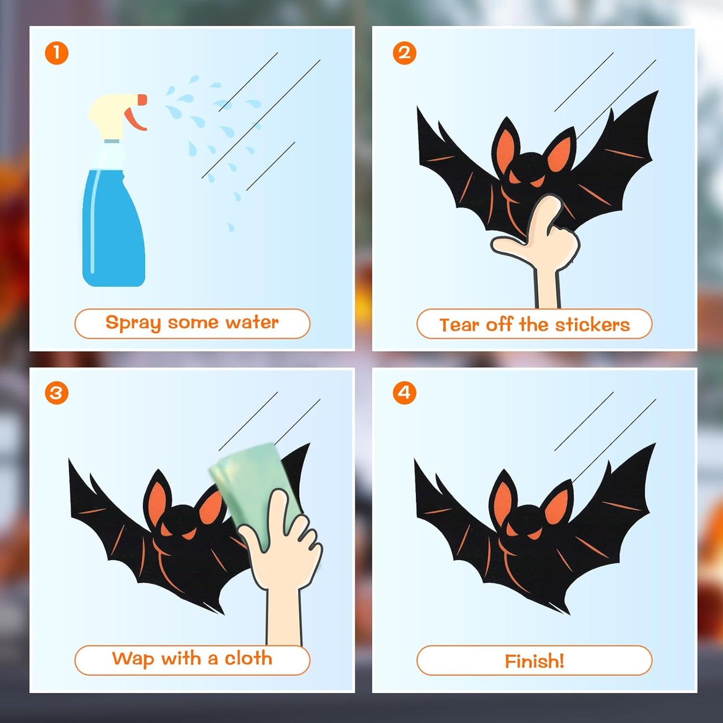 Halloween Window Clings, 9 Sheets Halloween Window Decorations Stickers Double-Sided Window Decal Scary Black Bat Ghosts Stickers,Happy Halloween Window Clings for Halloween Party Decoration