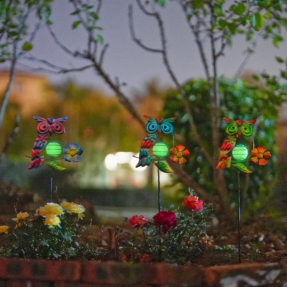 Set of 3 Owl Decorative Garden Stakes,Glow in The Dark Metal Yard Art,Waterproof Stakes Decorative for Outside,Metal Garden Decor for Mom,Women,Yard Lover