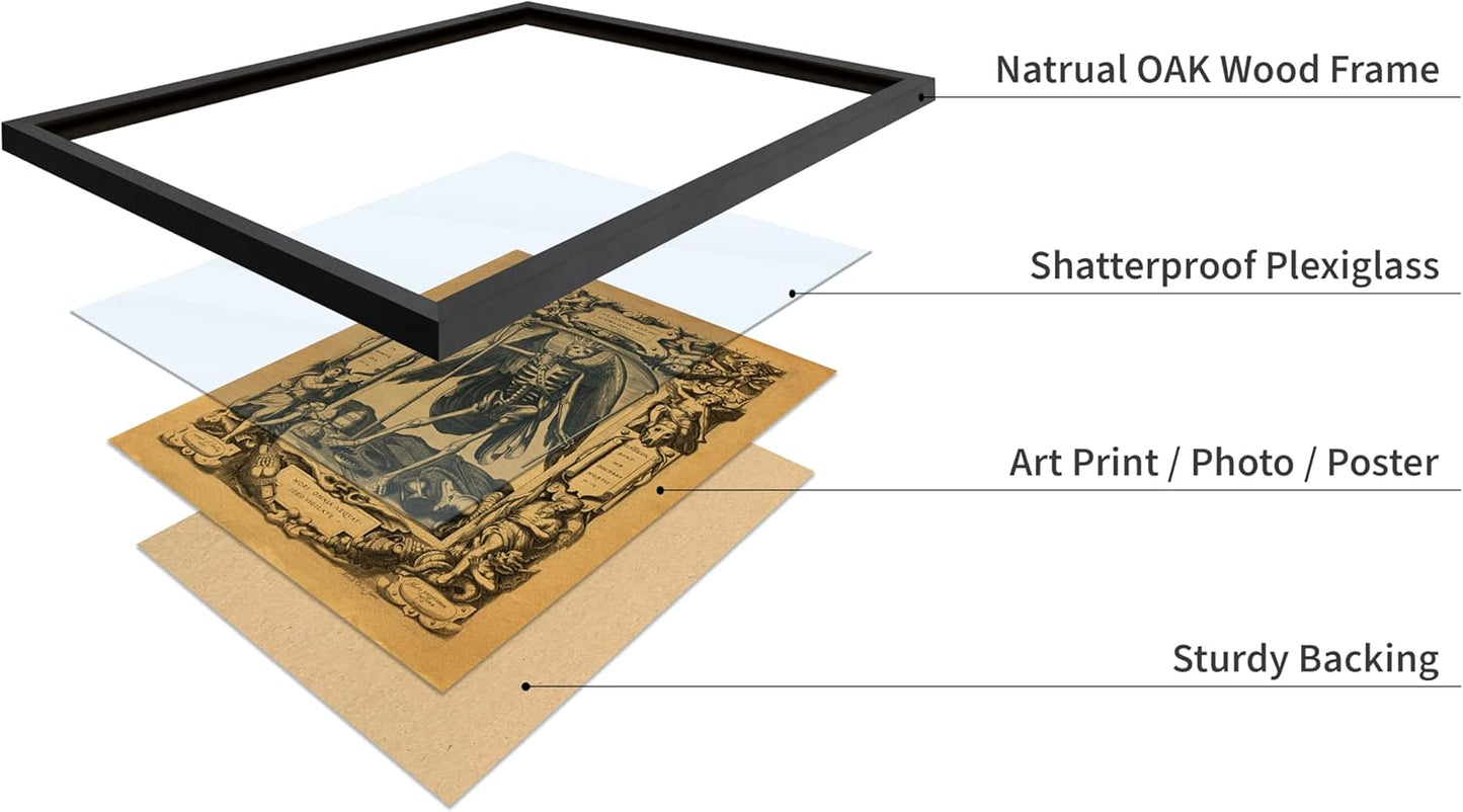 Poster Master Vintage Medieval Poster - Retro Gothic Print - Gift for Artist, Friend - Angel of Death, Memento Mori, Life, Skeleton, Dark - Wall Decor for Home, Living Room, 16x20 Black Framed