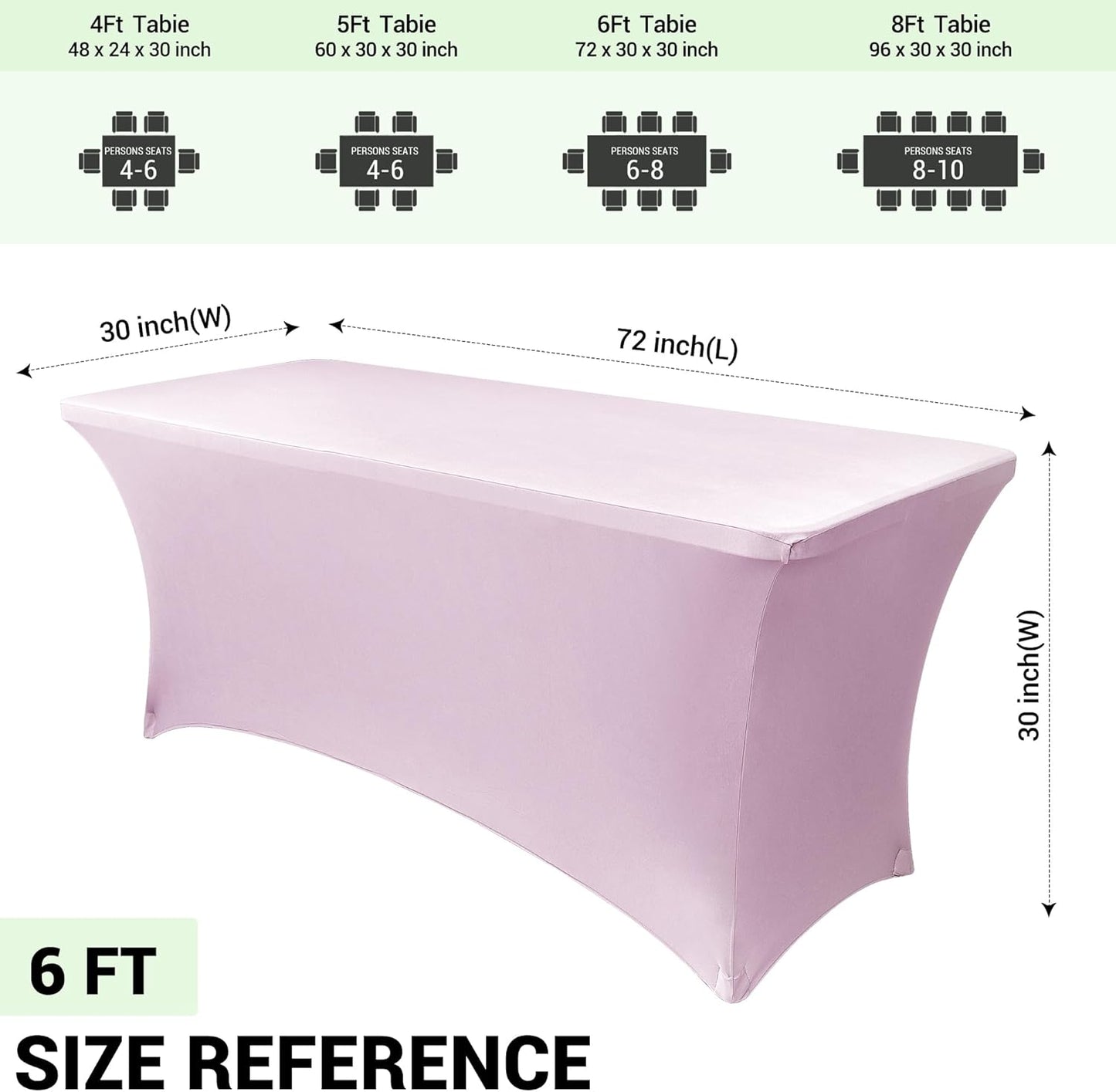 Obstal 6ft Stretch Spandex Table Cover for Standard Folding Tables - Universal Rectangular Fitted Tablecloth Protector for Wedding, Banquet and Party, 72L x 30W x 30H Inches, Light Pink, 2pc