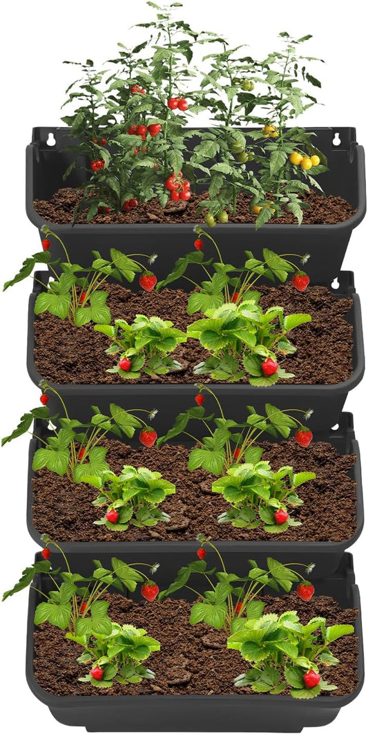 Self Watering Outdoor Wall Mounted Planter Vertical Garden with 16 Pockets Plastic Plant Grow Pots for Hanging Flower Herbs Vegetables Home Indoor Outdoor Black