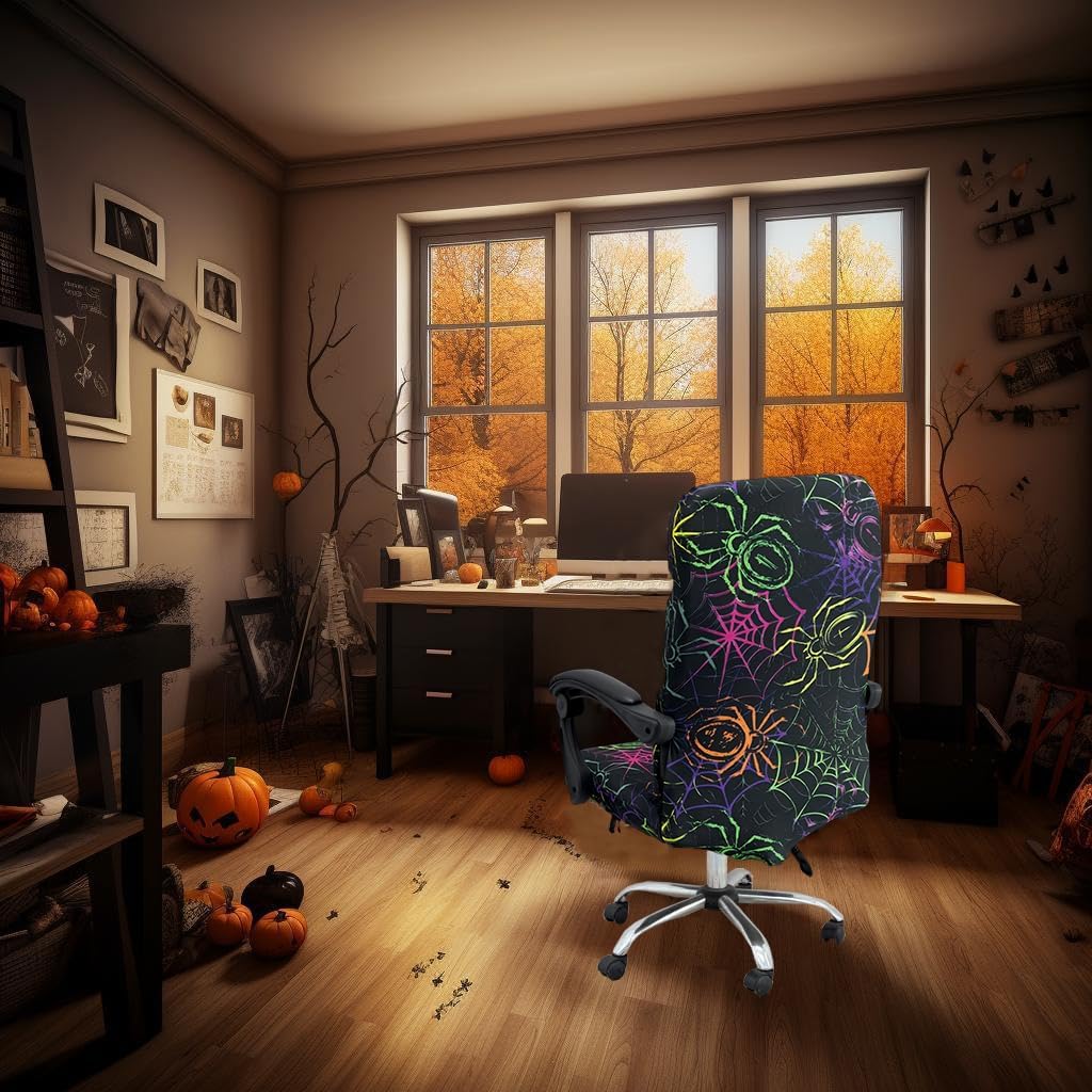 Halloween Office Chair CoversHorror Bloody Handprints Footprints on White Horror Theme Print Stretchable Slipcover for Modern Simplism Style High Back Boss Chair(No Chair) (Halloween06, L)…