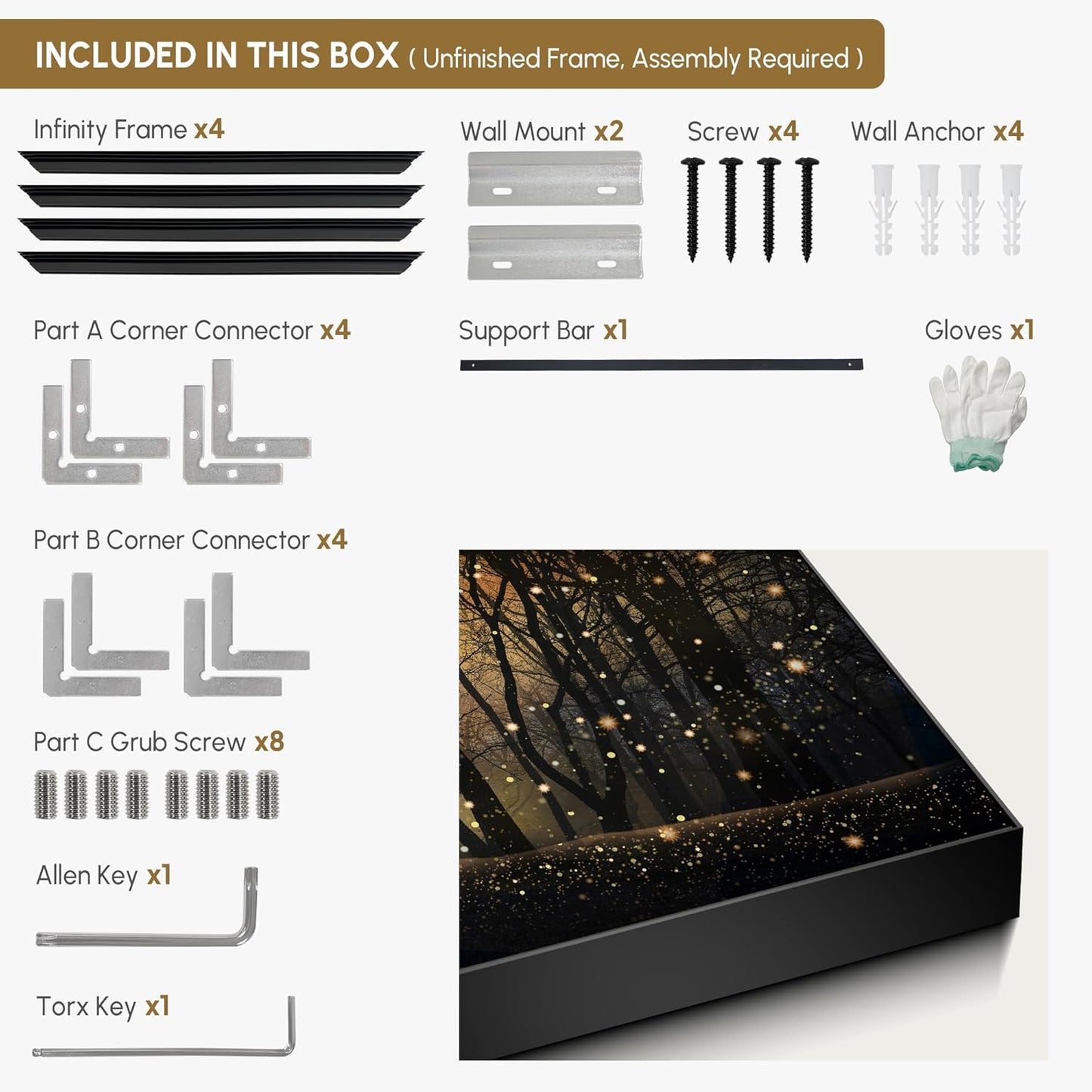 SIGNWIN 36"x72" Extra Large Framed Wall Art Magical Firefly Night Forest, Enchanted Woodland Scene for Home Living Room Bedroom Decor (Frame Assembly Required)