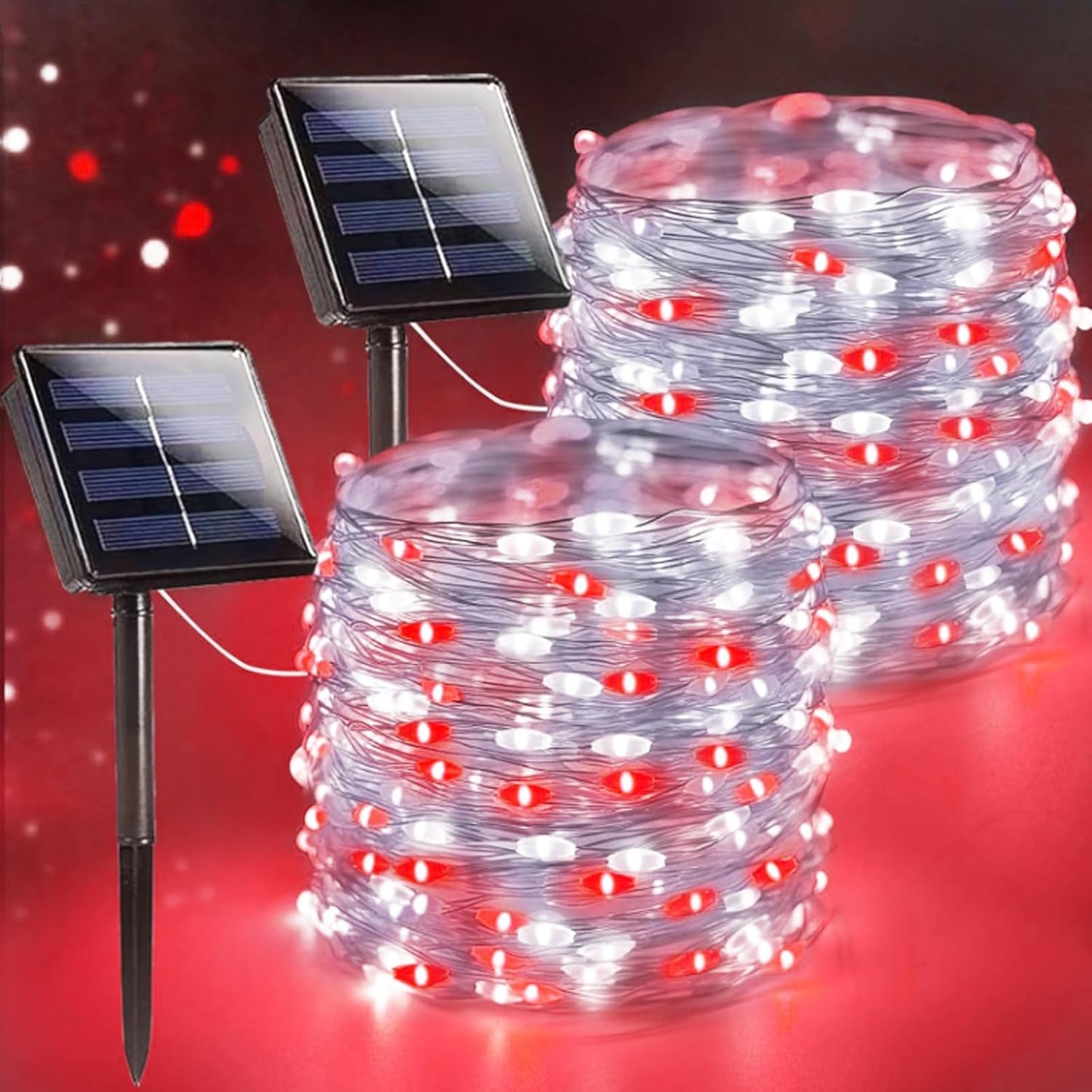 Extra-Long 144FT Solar String Lights for Outside, 2 Pack 400LED Solar Fairy Lights Outdoor, Waterproof Copper Wire with 8 Modes Twinkle Lights for Tree Garden Party Xmas Wedding Decor (Red and White)