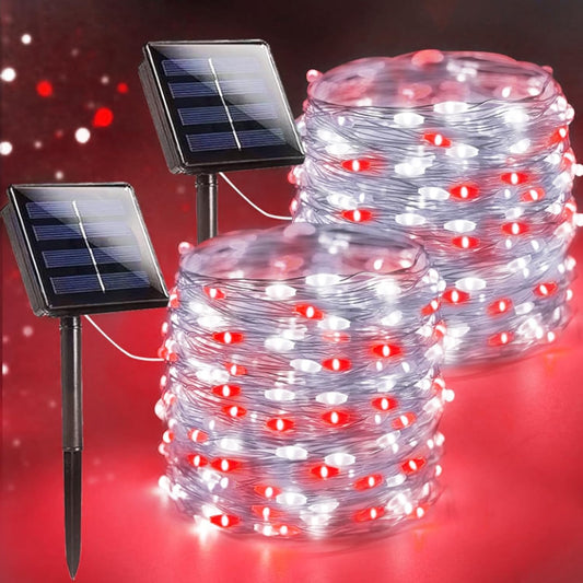 Extra-Long 144FT Solar String Lights for Outside, 2 Pack 400LED Solar Fairy Lights Outdoor, Waterproof Copper Wire with 8 Modes Twinkle Lights for Tree Garden Party Xmas Wedding Decor (Red and White)