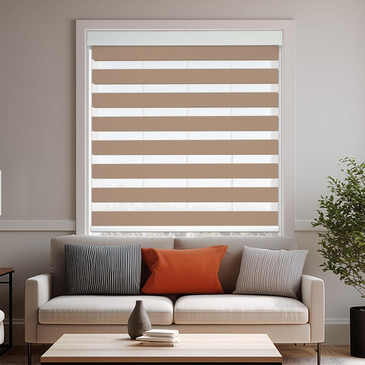HESTIA Cordless Zebra Blinds Light Filtering Roller Shades UV Blocking Blackout Privacy Indoor Window Blind for Home Office Day and Night, Beige,41" W x 60" H