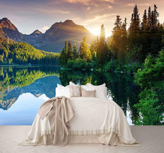Mountain with Lake Photo Wallpaper Landscape Wall Mural for Bedroom Living Room TV Background Sofa Wall (not self-Adhesive)