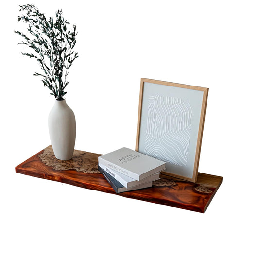 RWA Unique Floating Shelves for Wall Decor - Epoxy & Wood Wall Shelf Plank, Stylish Shelves for Room Wall Living Room Bedroom Office Organization - Elegant Wall Mounted Shelves Design (Small, amber)